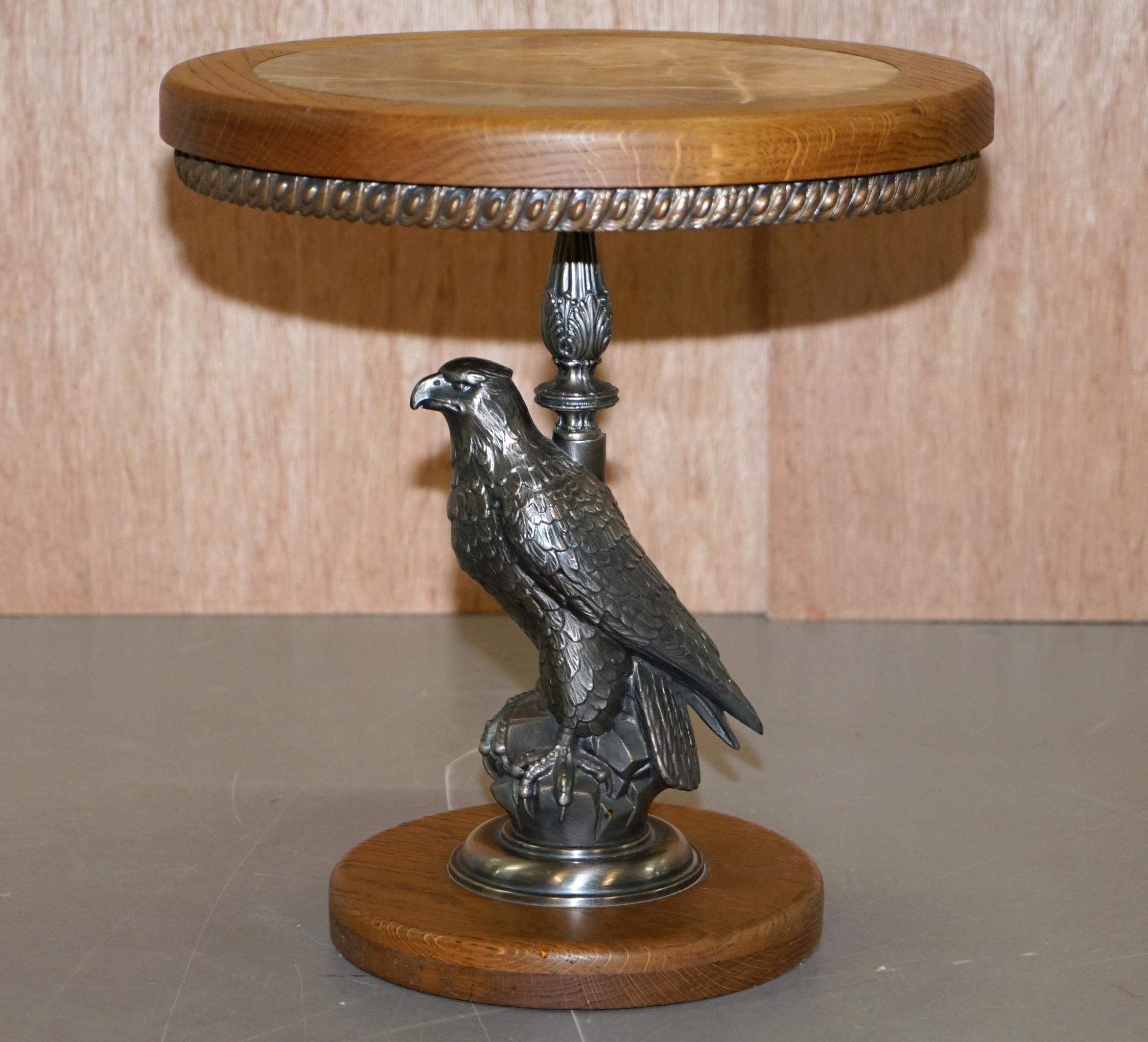 Stunning Silver Plated American Eagle with Marble-Top Side End Lamp Wine Table For Sale 7