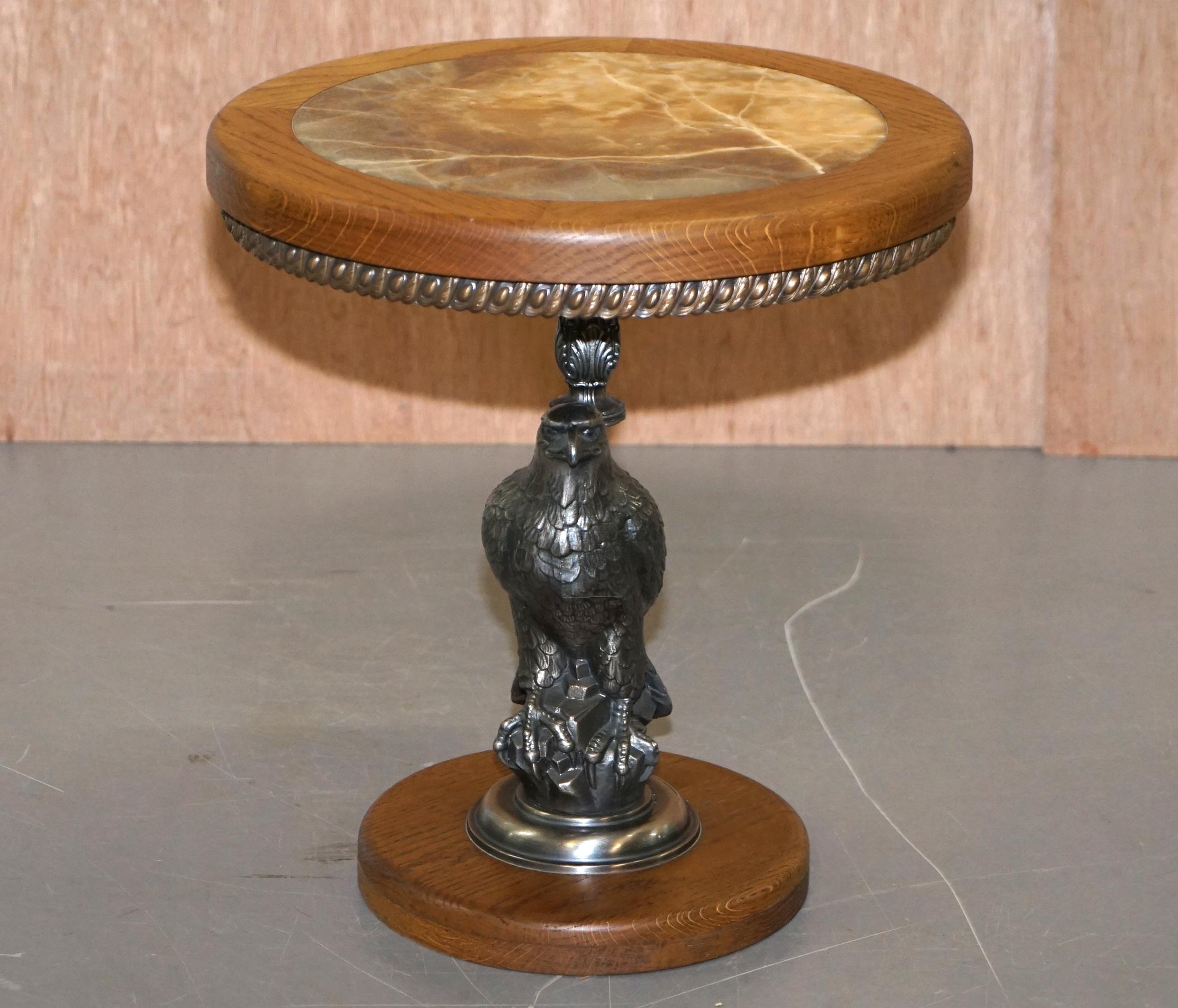 We are delighted to offer for sale this lovely side table with silver plated American Eagle base and marble top with gilt metal decorative trim

A very decorative side table, the eagle has been silver plated to a high standard, the casting is