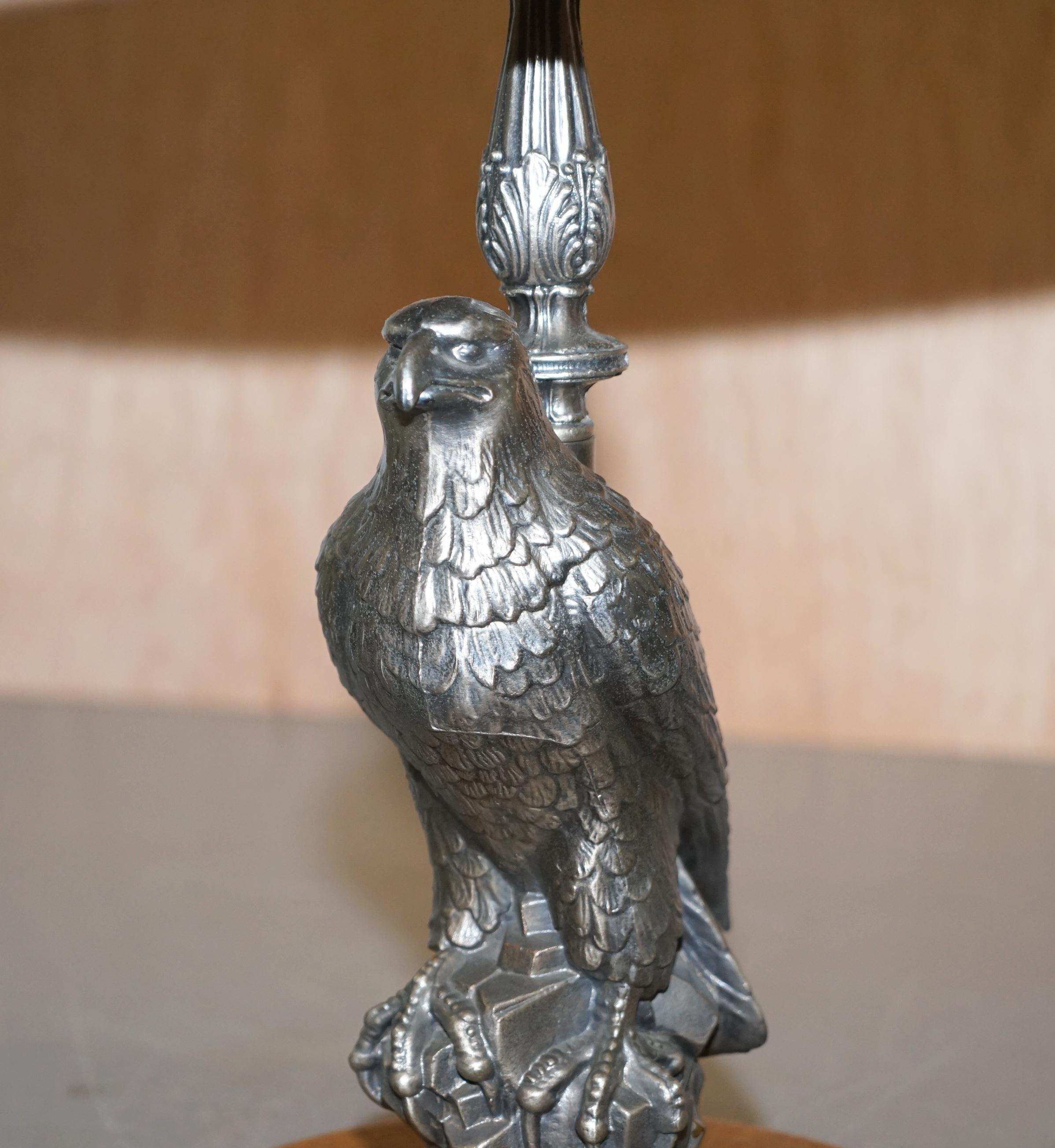 Modern Stunning Silver Plated American Eagle with Marble-Top Side End Lamp Wine Table For Sale