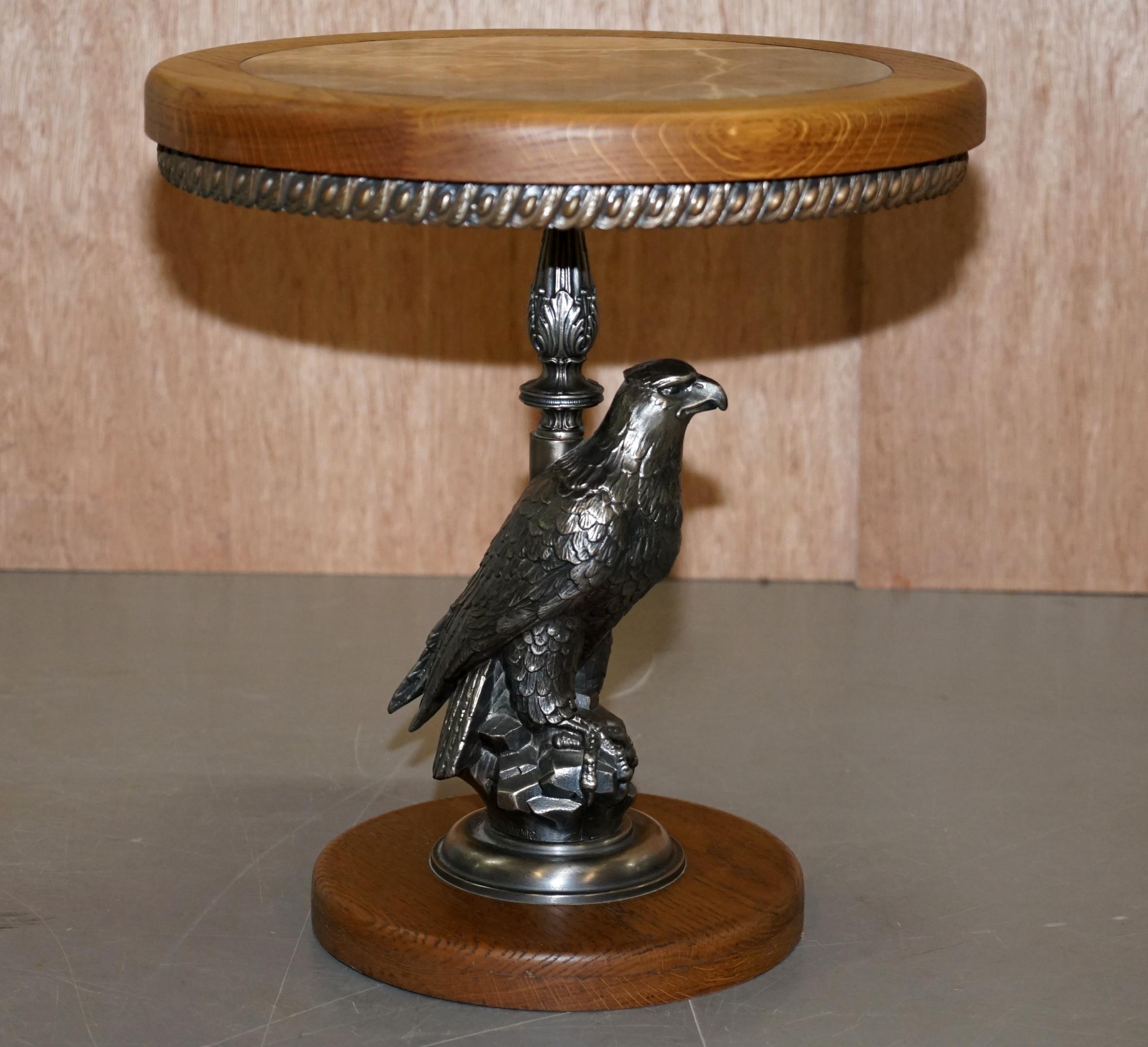 Stunning Silver Plated American Eagle with Marble-Top Side End Lamp Wine Table For Sale 1