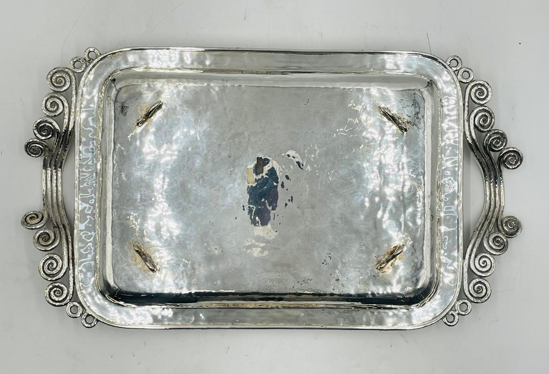 Impresionante bandeja para servir bañada en plata de Emilia Castillo, México, años 80 en venta 2