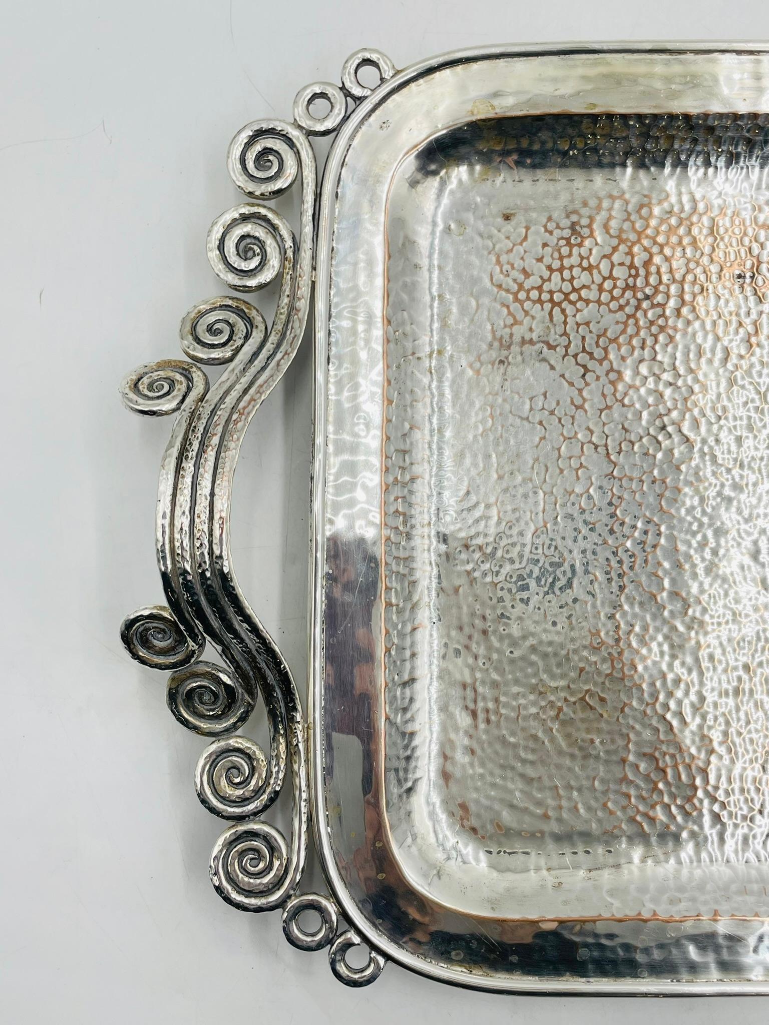 Impresionante bandeja para servir bañada en plata de Emilia Castillo, México, años 80 en venta 3