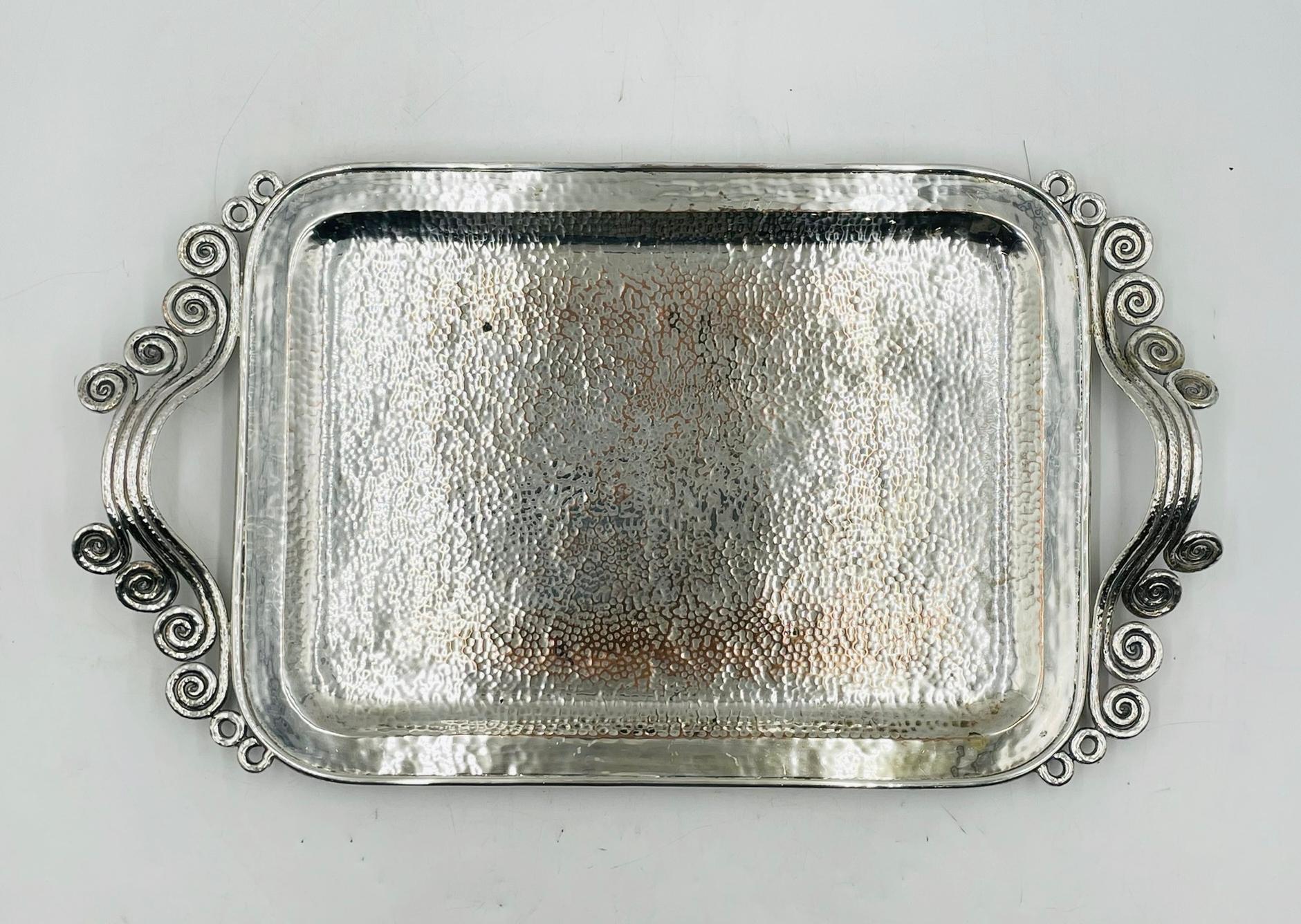 Impresionante bandeja para servir bañada en plata de Emilia Castillo, México, años 80 Moderno en venta