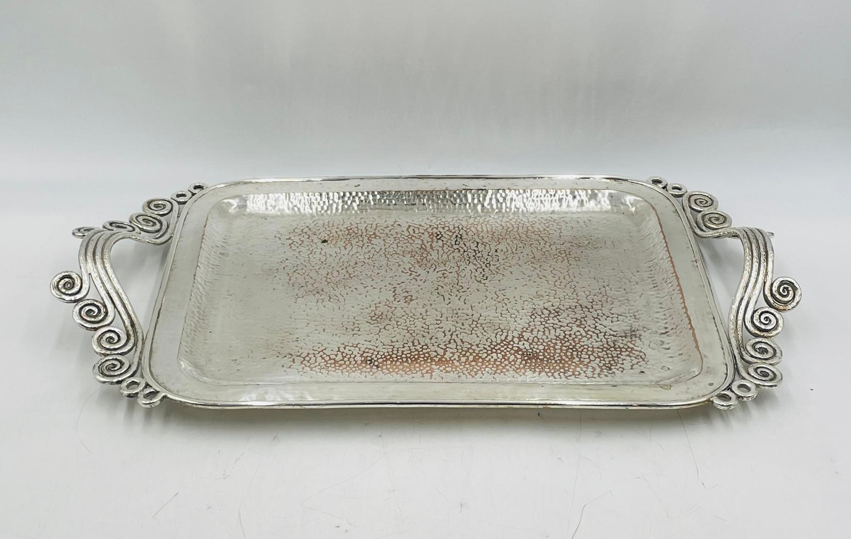 Impresionante bandeja para servir bañada en plata de Emilia Castillo, México, años 80 en Bueno estado para la venta en Los Angeles, CA