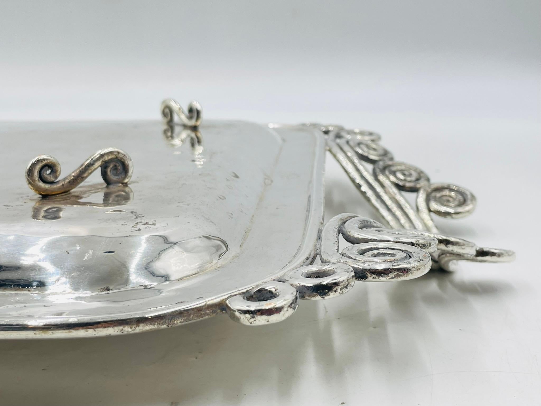 Impresionante bandeja para servir bañada en plata de Emilia Castillo, México, años 80 en venta 1