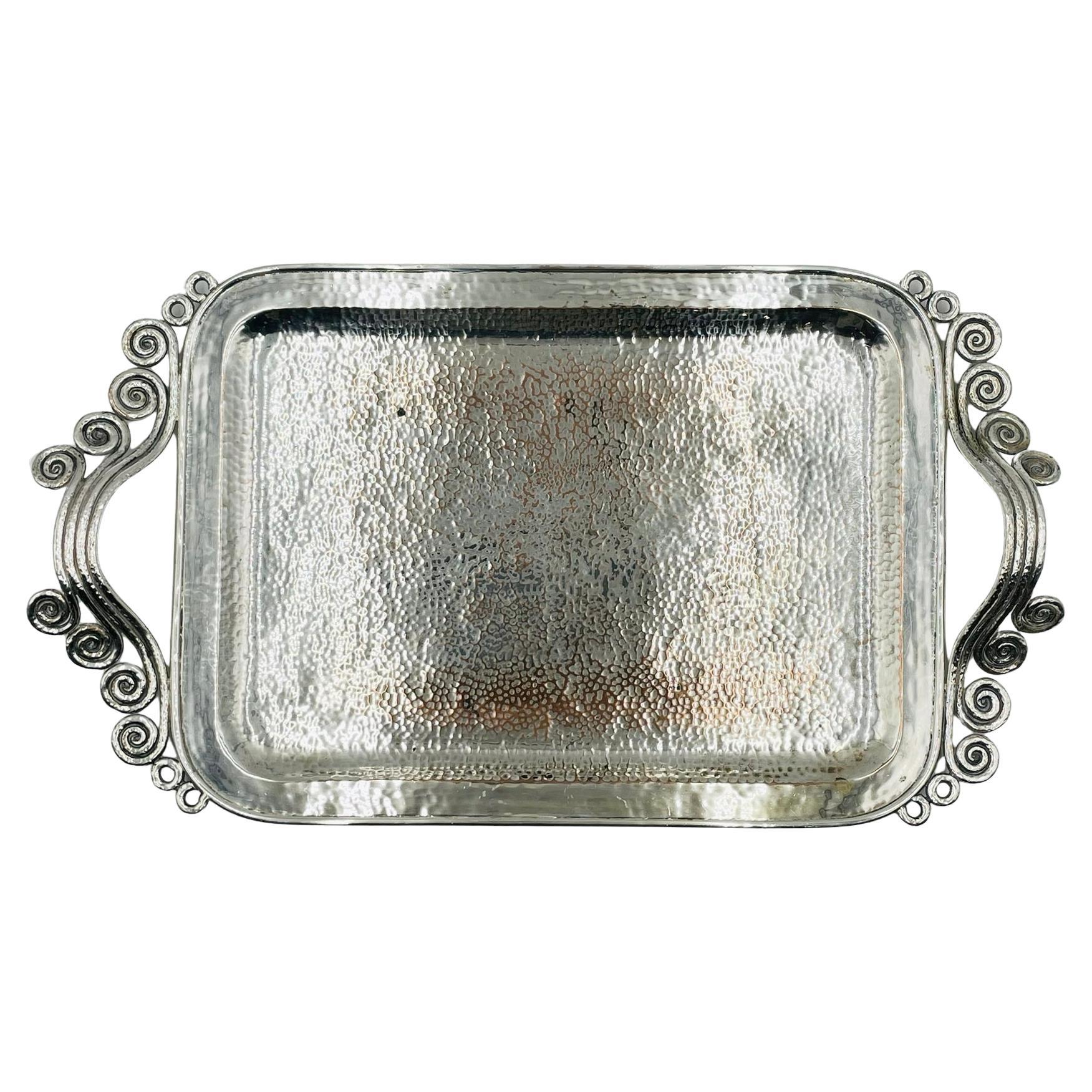 Impresionante bandeja para servir bañada en plata de Emilia Castillo, México, años 80 en venta