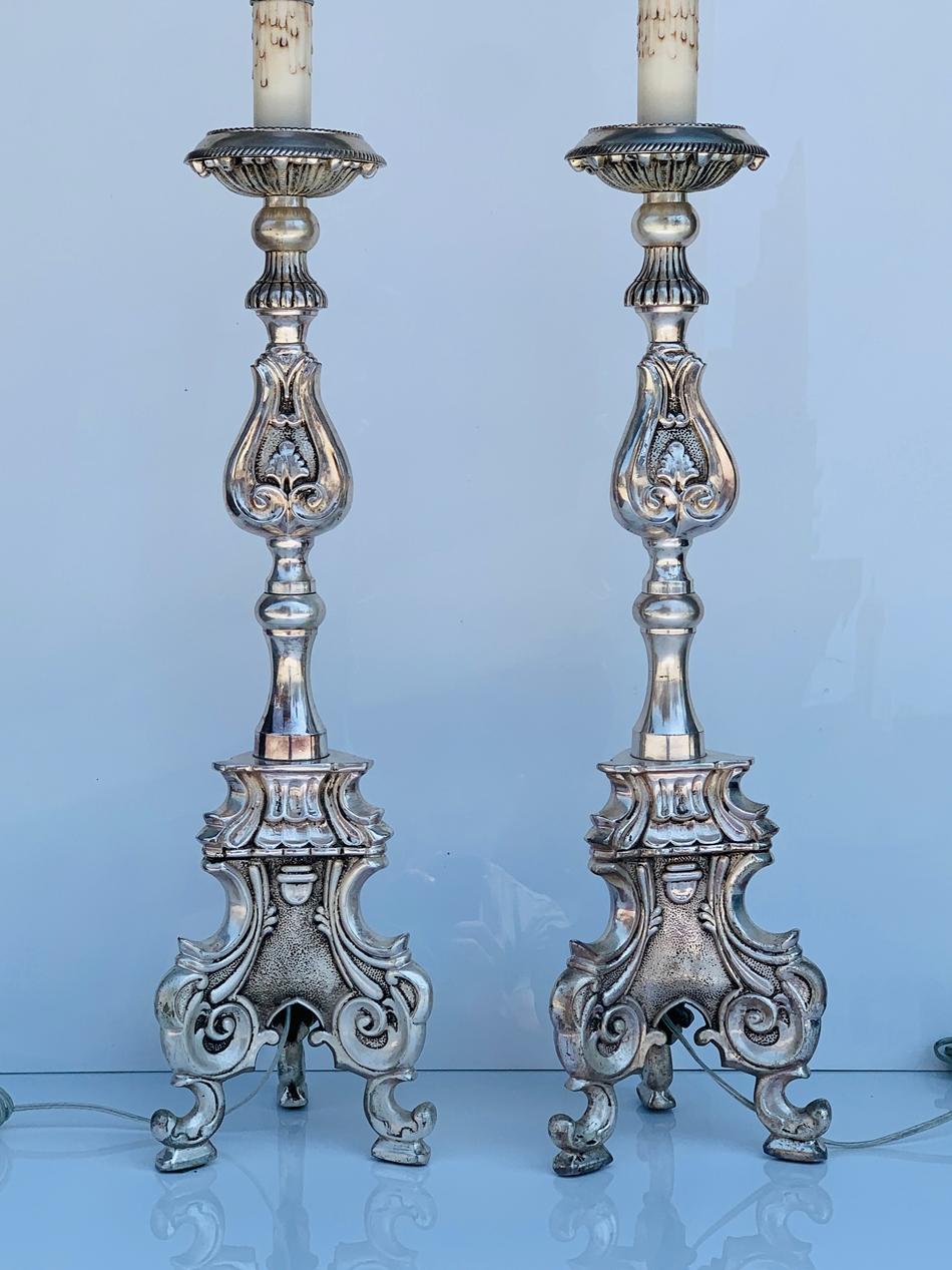 British Colonial Stunning Silver Plated Table Lamps For Sale