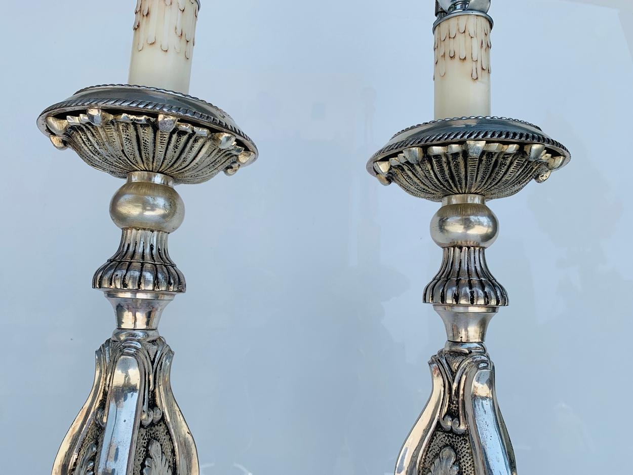 Stunning Silver Plated Table Lamps In Good Condition For Sale In Los Angeles, CA