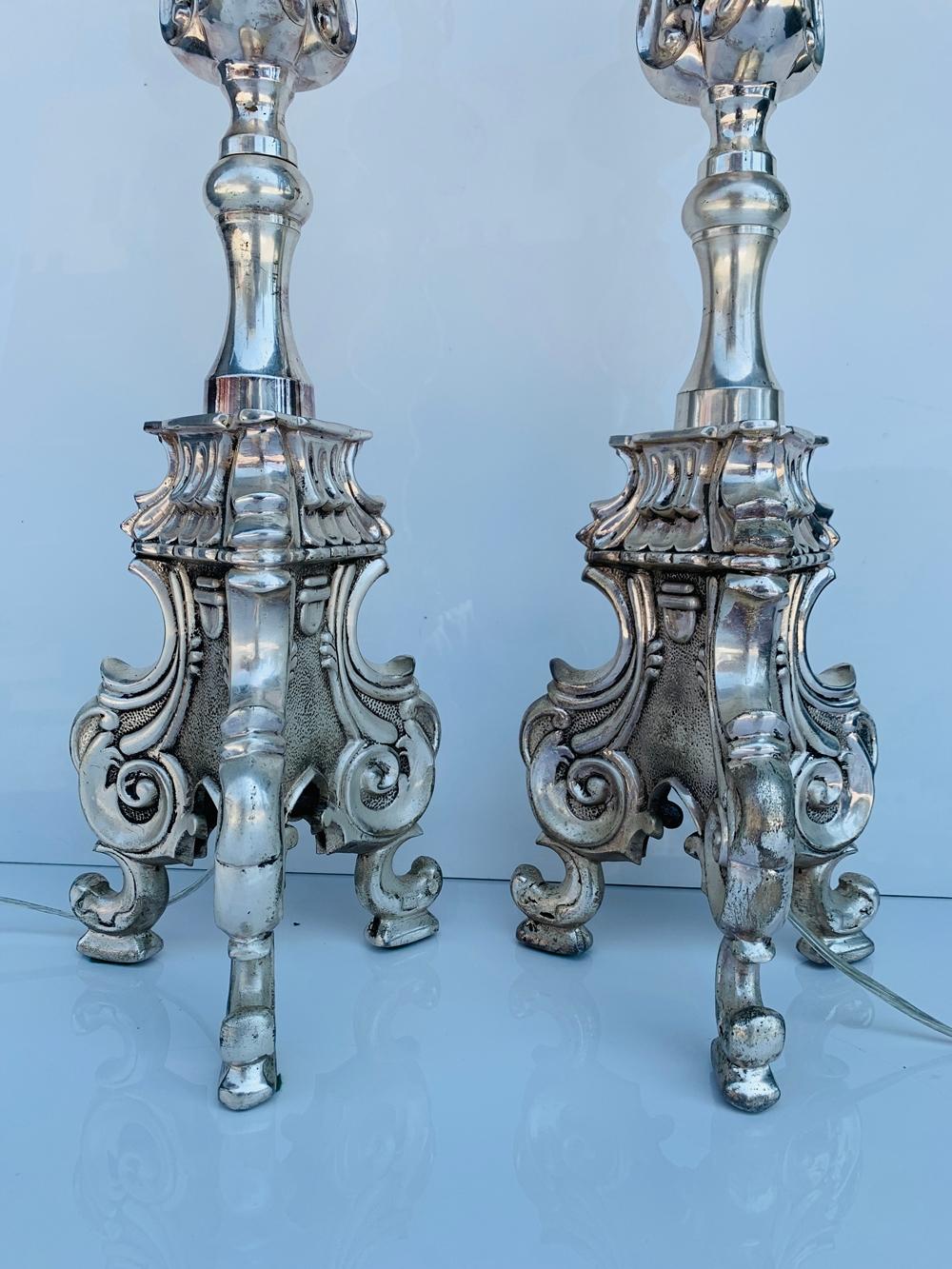 Mid-20th Century Stunning Silver Plated Table Lamps For Sale
