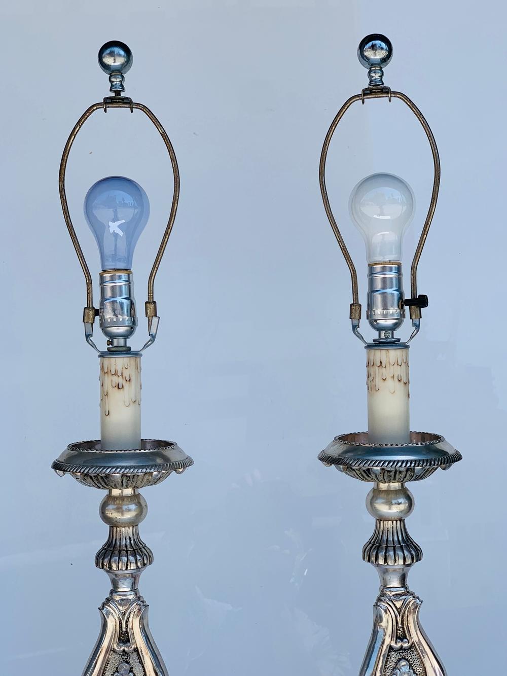 Metal Stunning Silver Plated Table Lamps For Sale