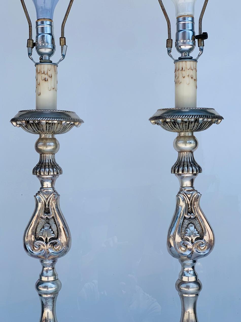 Stunning Silver Plated Table Lamps For Sale 1