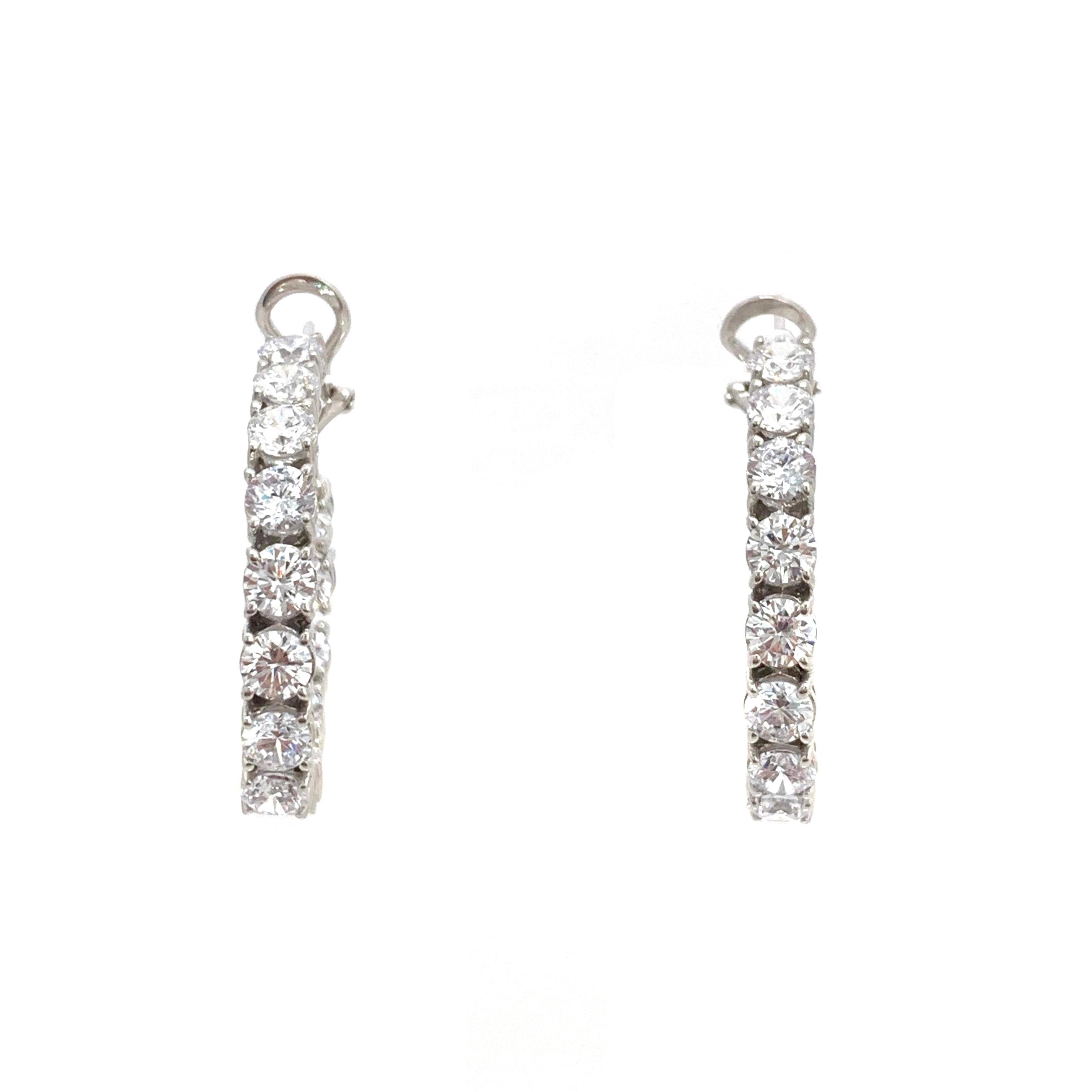 Contemporary Stunning Simulated Diamond Sterling Silver Hoop Earrings For Sale
