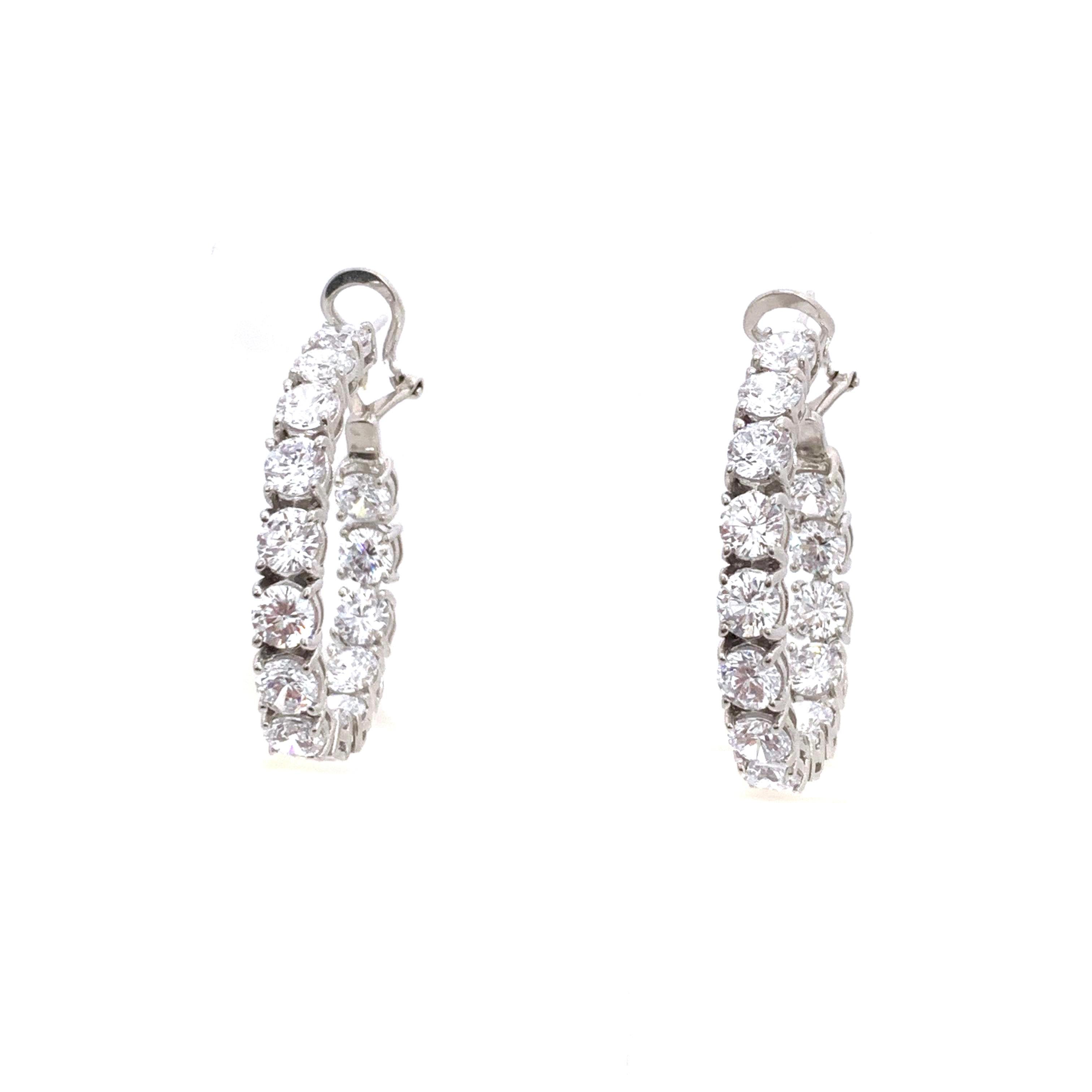 Round Cut Stunning Simulated Diamond Sterling Silver Hoop Earrings For Sale