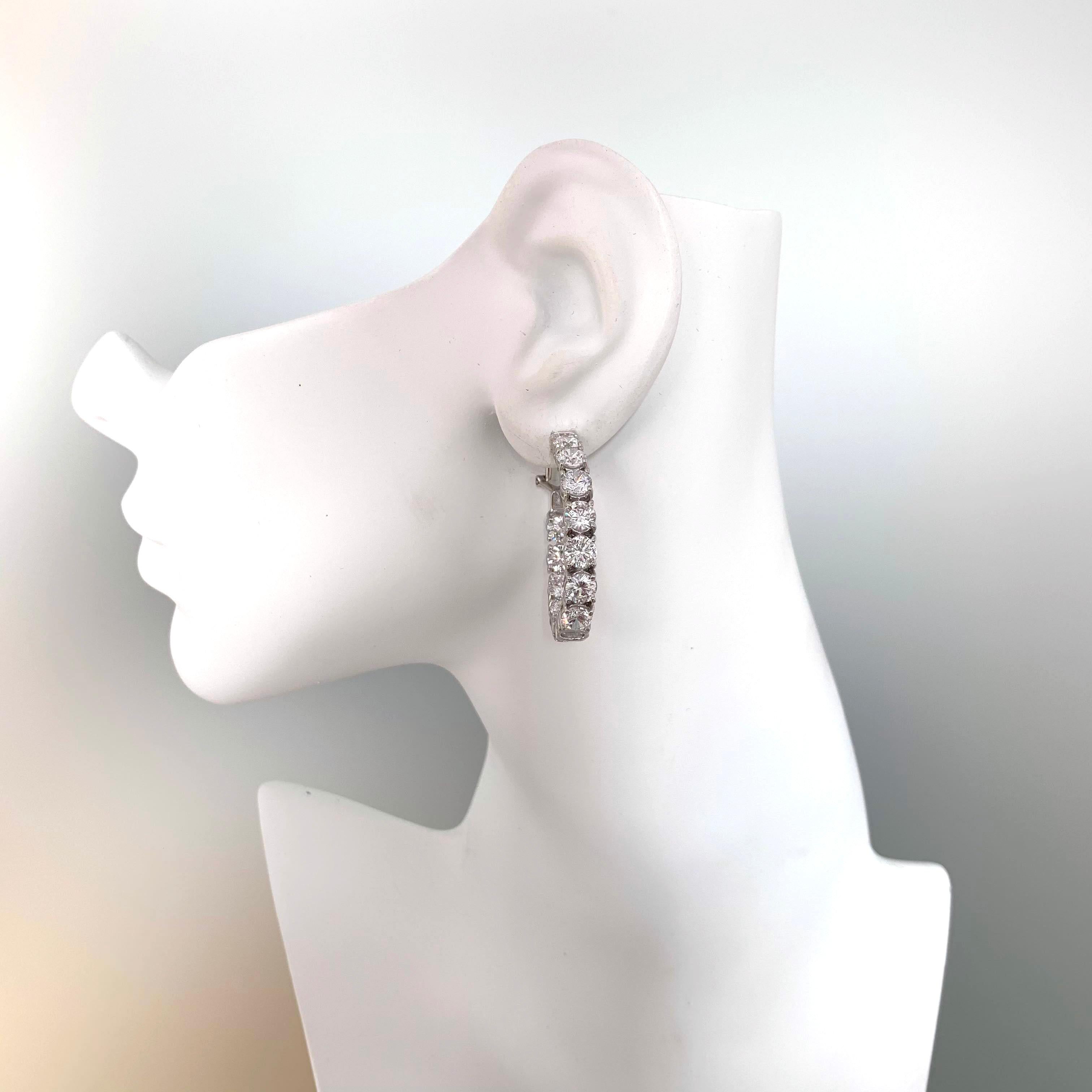 Stunning Simulated Diamond Sterling Silver Hoop Earrings For Sale 1
