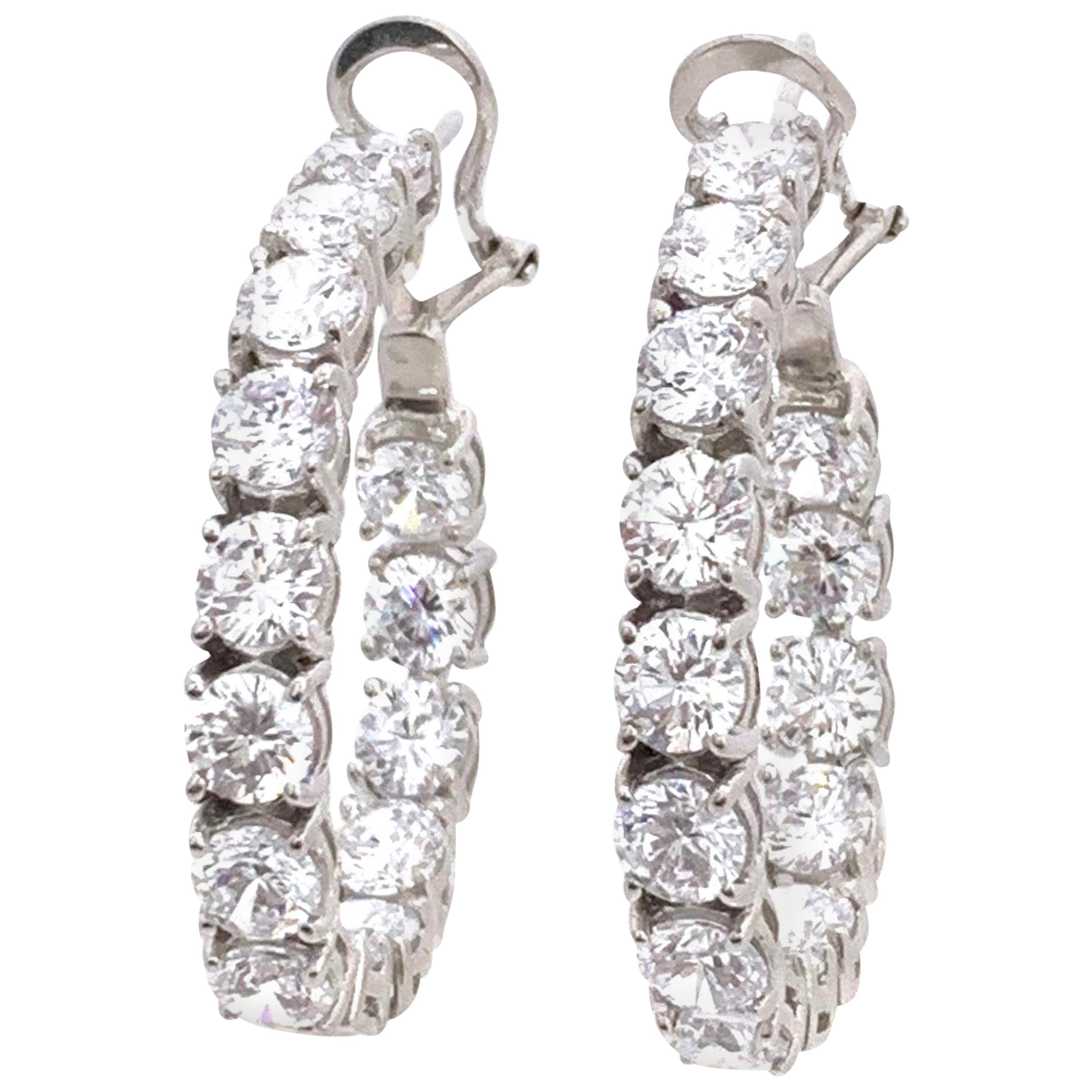 Stunning Simulated Diamond Sterling Silver Hoop Earrings For Sale