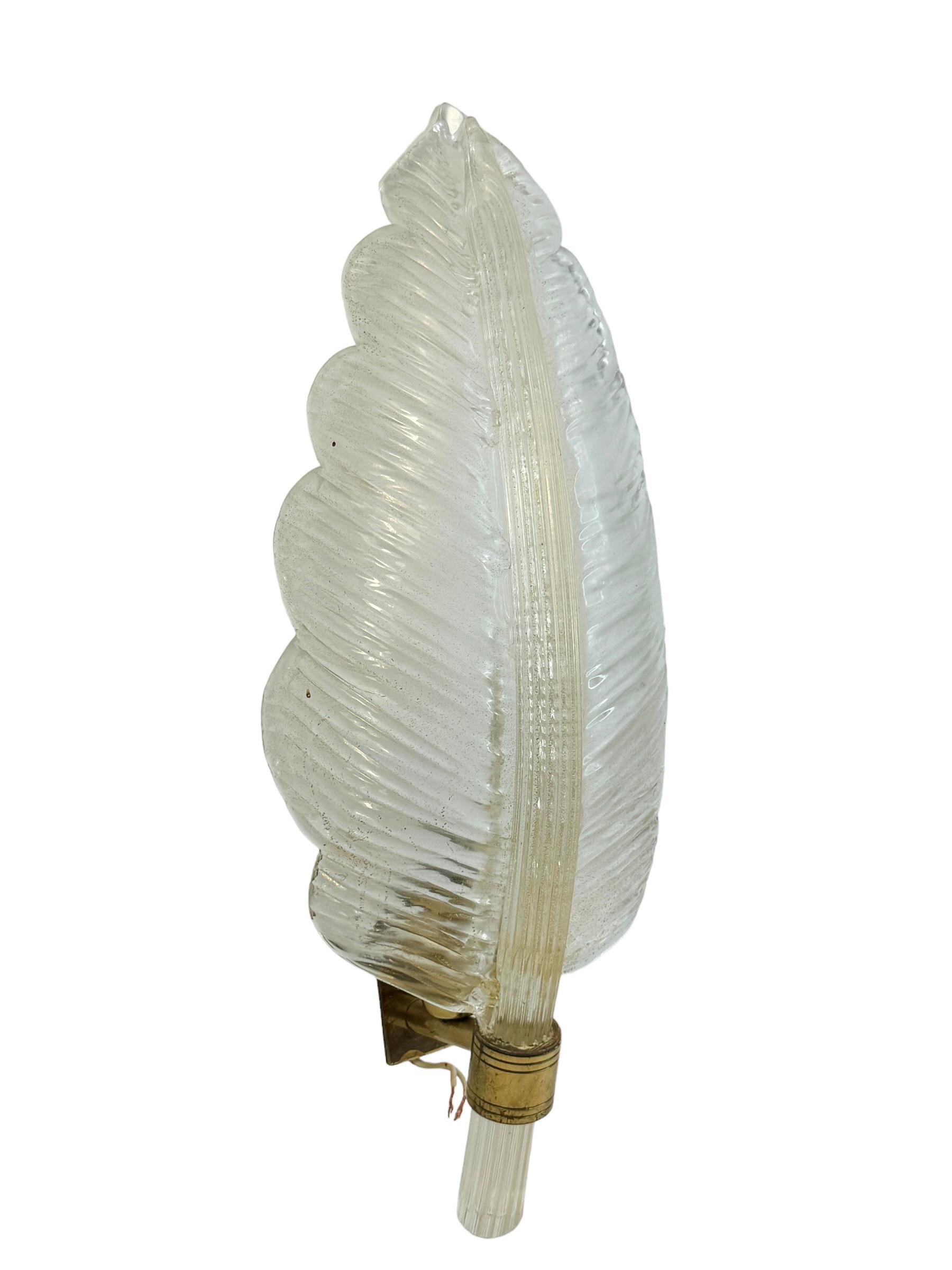 Mid-Century Modern Stunning Single Murano Glass Leaf Sconces by Barovier Toso, Italy 1960s For Sale