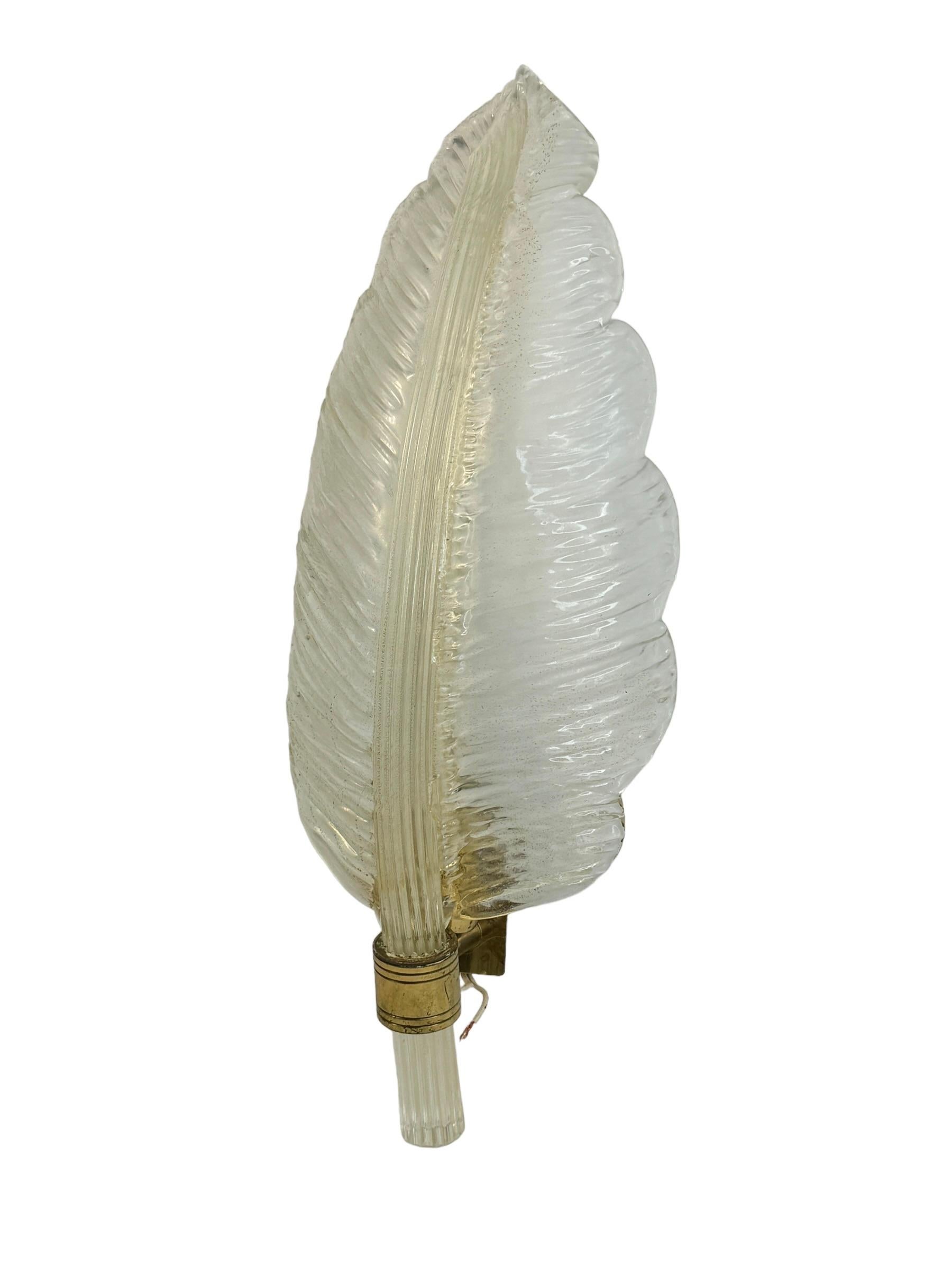 Italian Stunning Single Murano Glass Leaf Sconces by Barovier Toso, Italy 1960s For Sale