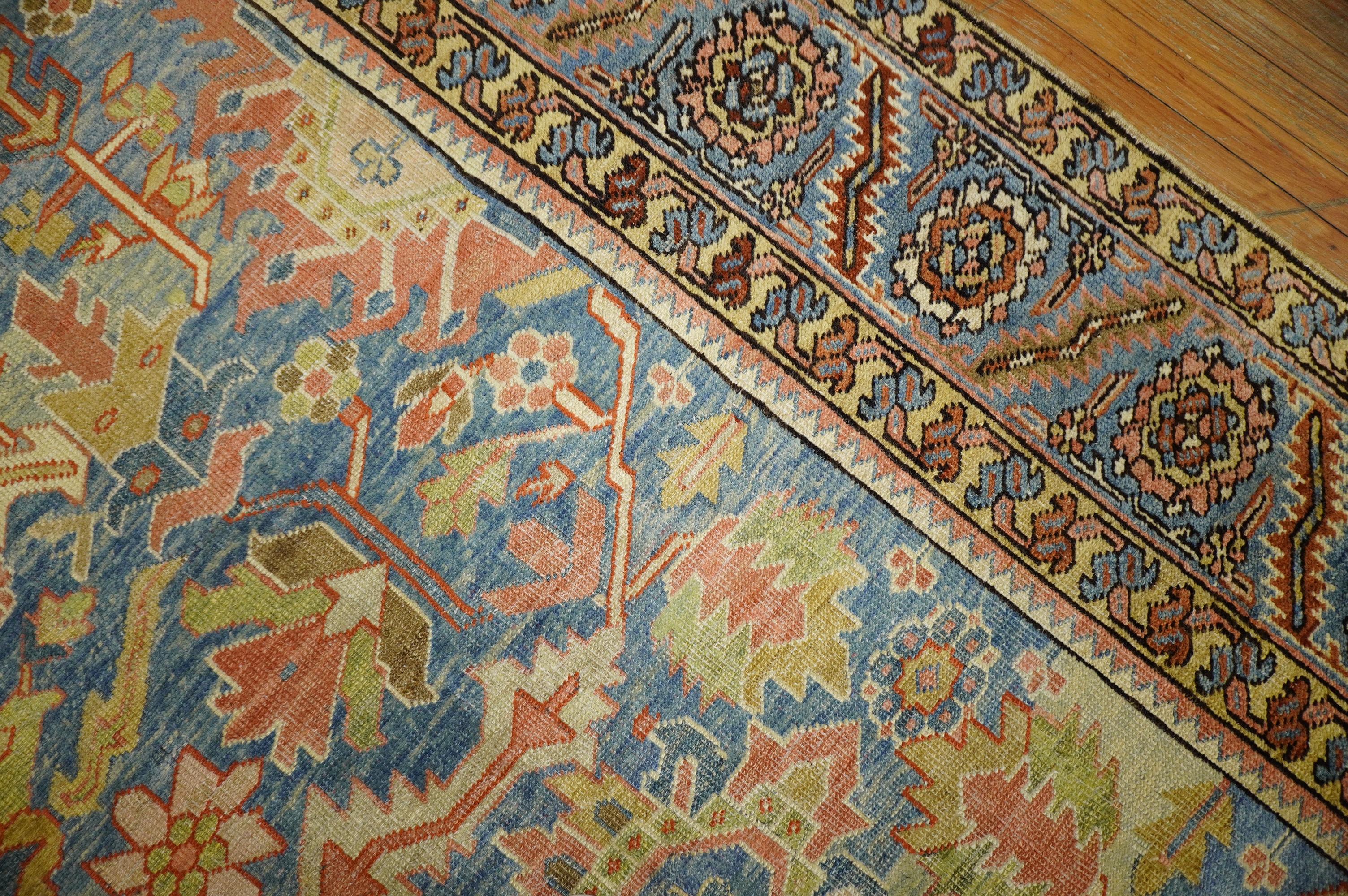 Stunning Sky Blue Antique Persian Heriz Rug In Good Condition In New York, NY