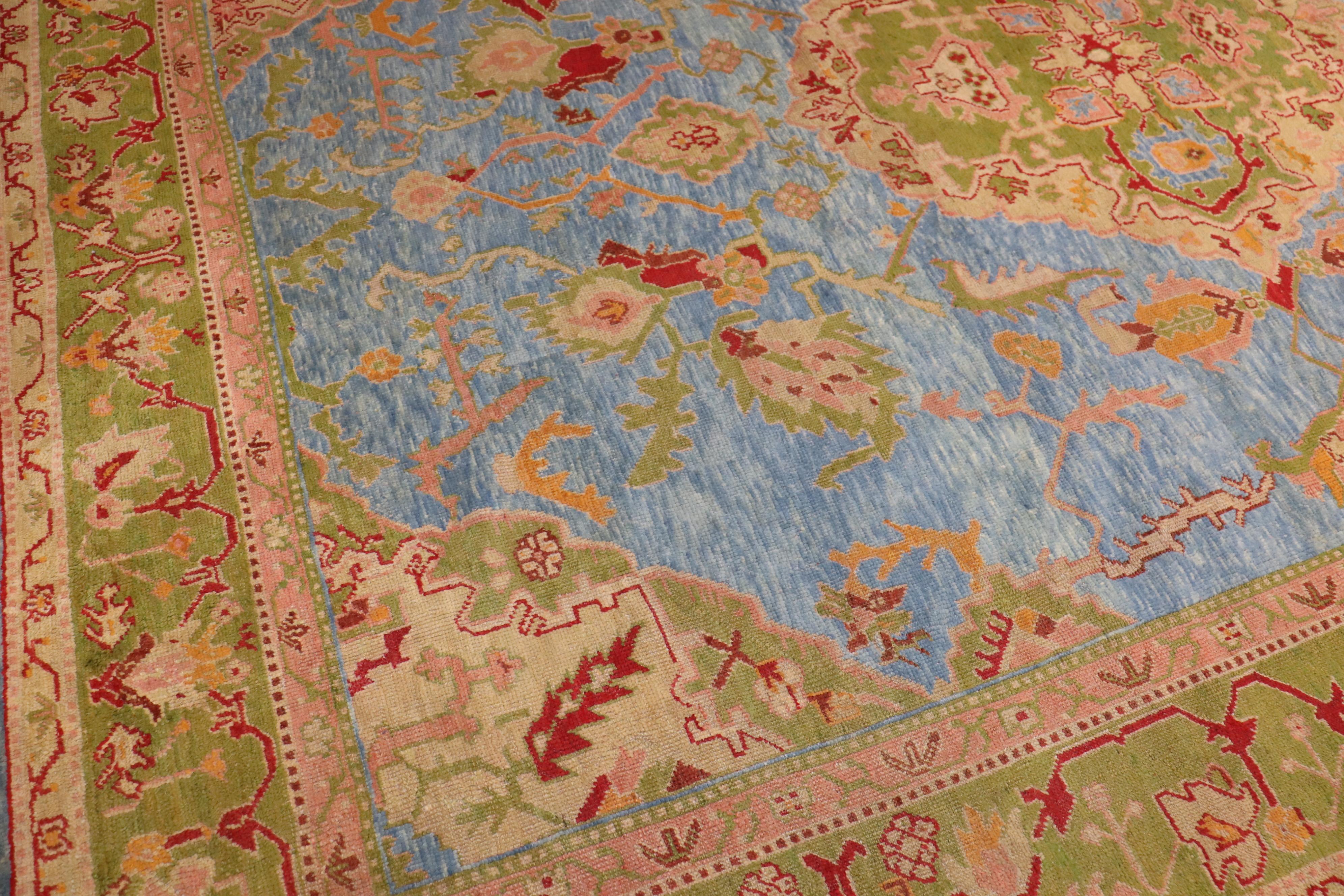 Stunning Sky Blue Antique Turkish Oushak Large Room Size Carpet For Sale 3