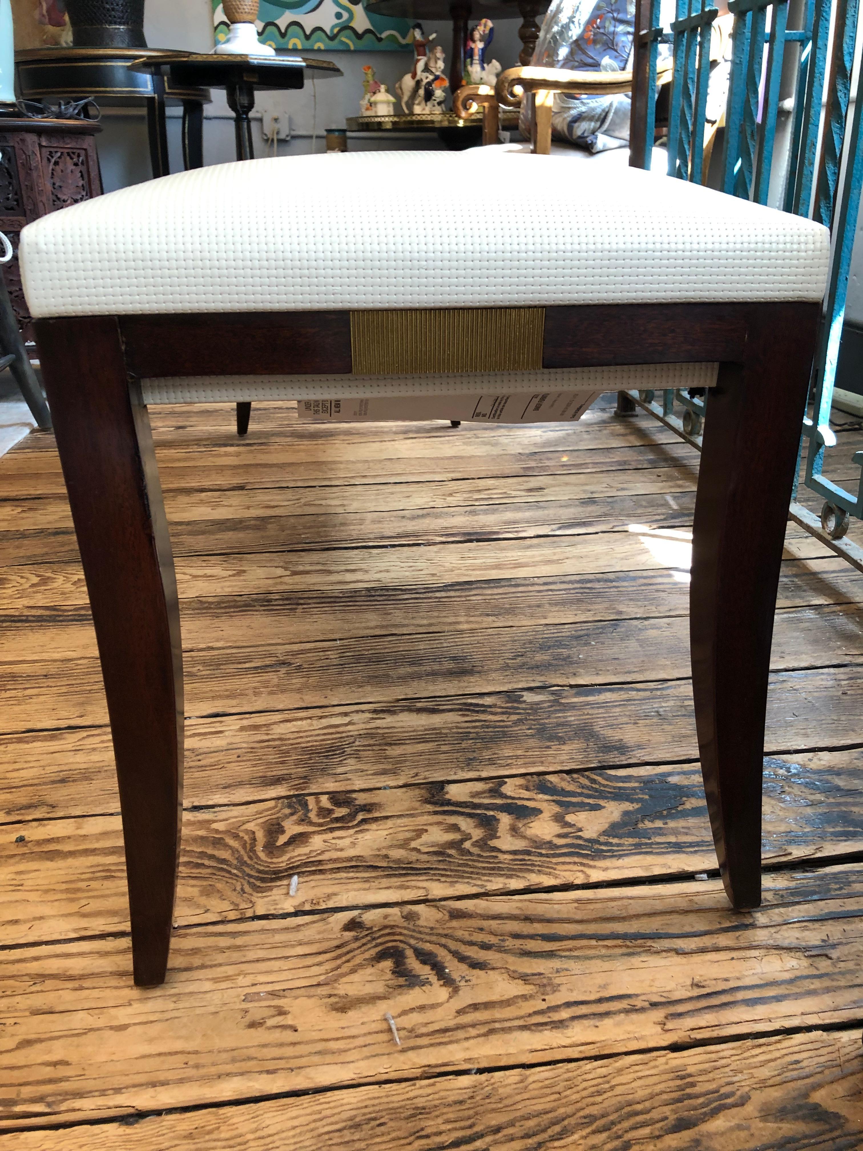 Modern Stunning Sleek Mahogany & Upholstered Bench by Baker