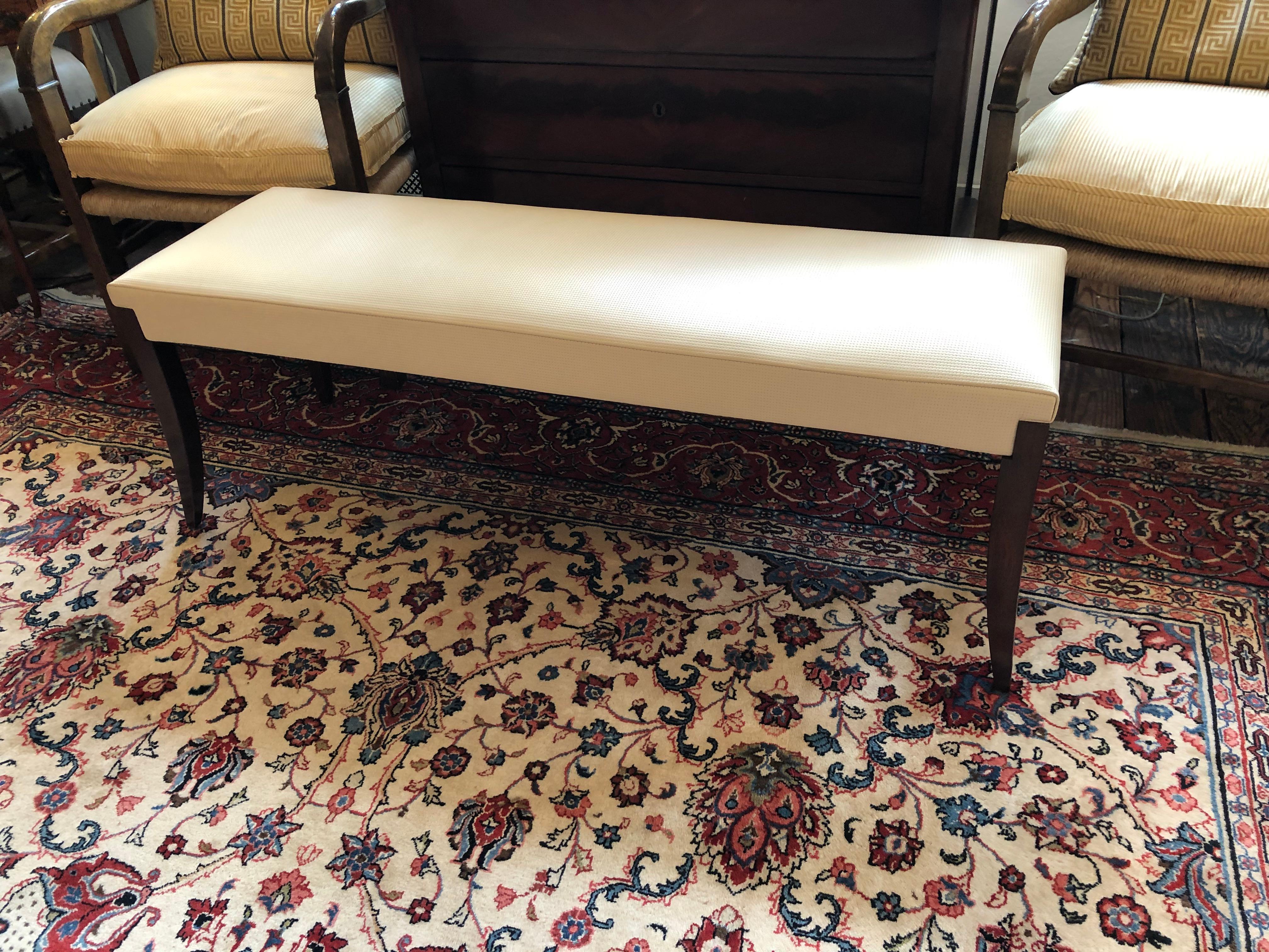 Upholstery Stunning Sleek Mahogany & Upholstered Bench by Baker