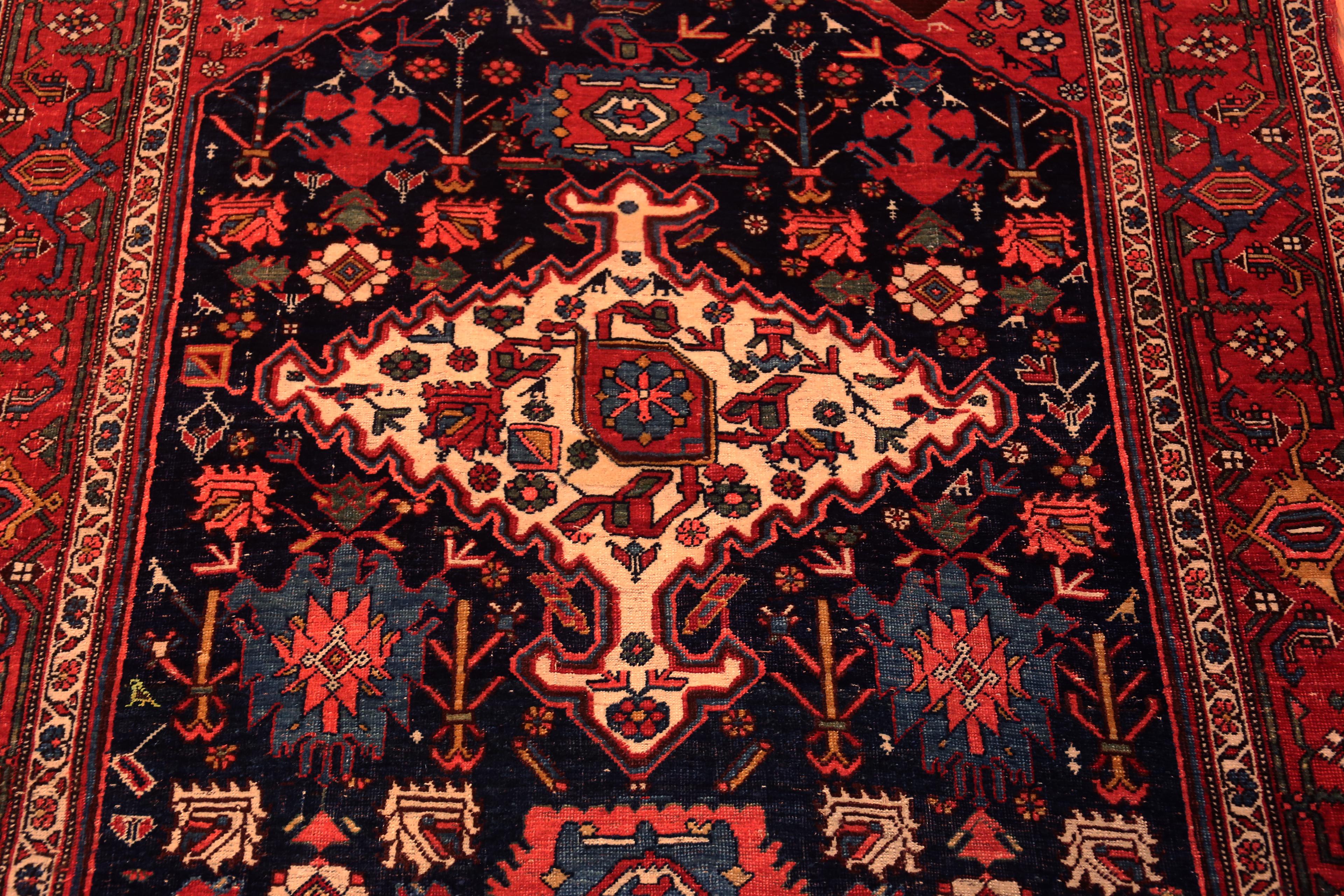 Hand-Knotted Stunning Small Antique Tribal Harshang Design Persian Bidjar Area Rug 4'6