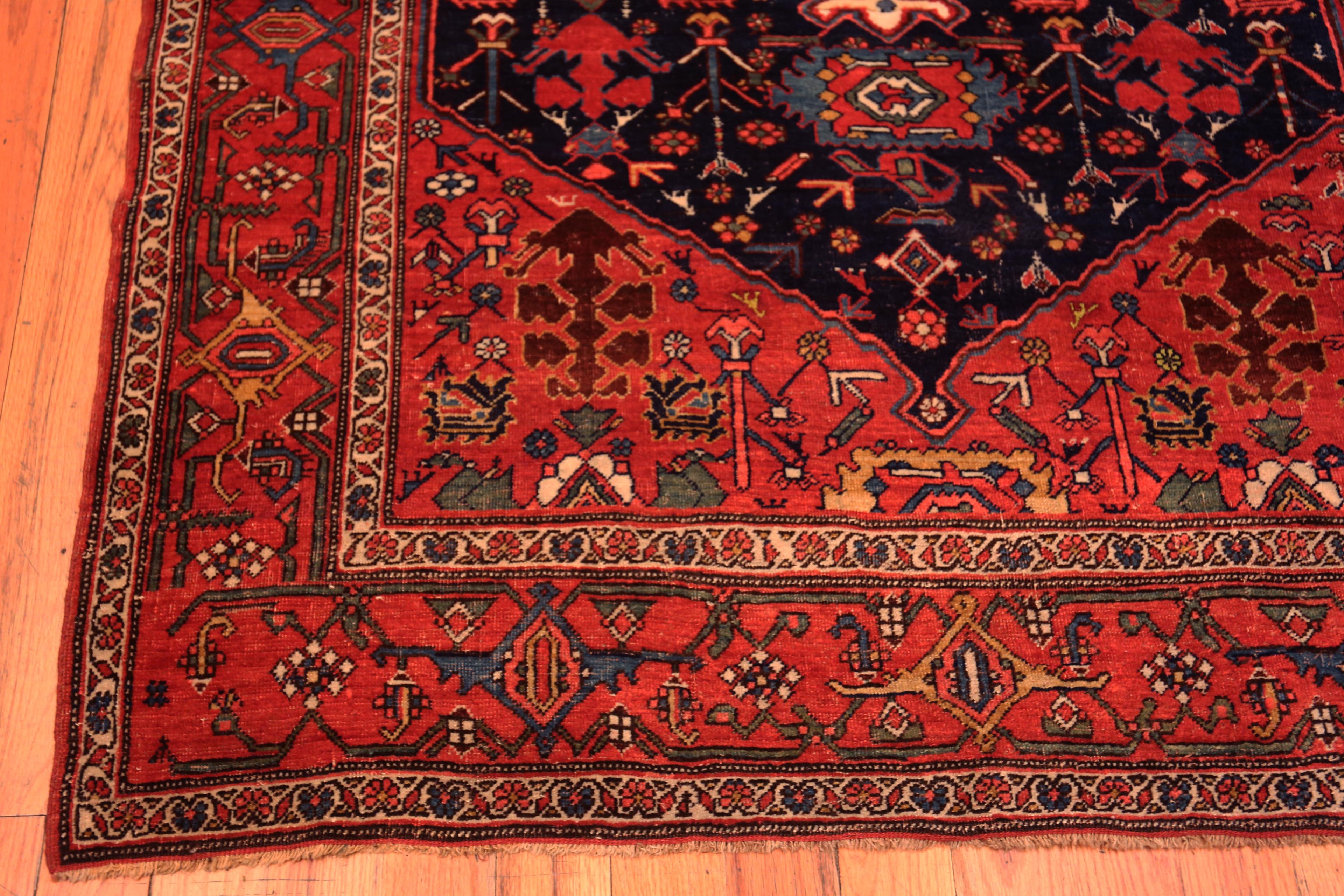 Stunning Small Antique Tribal Harshang Design Persian Bidjar Area Rug 4'6