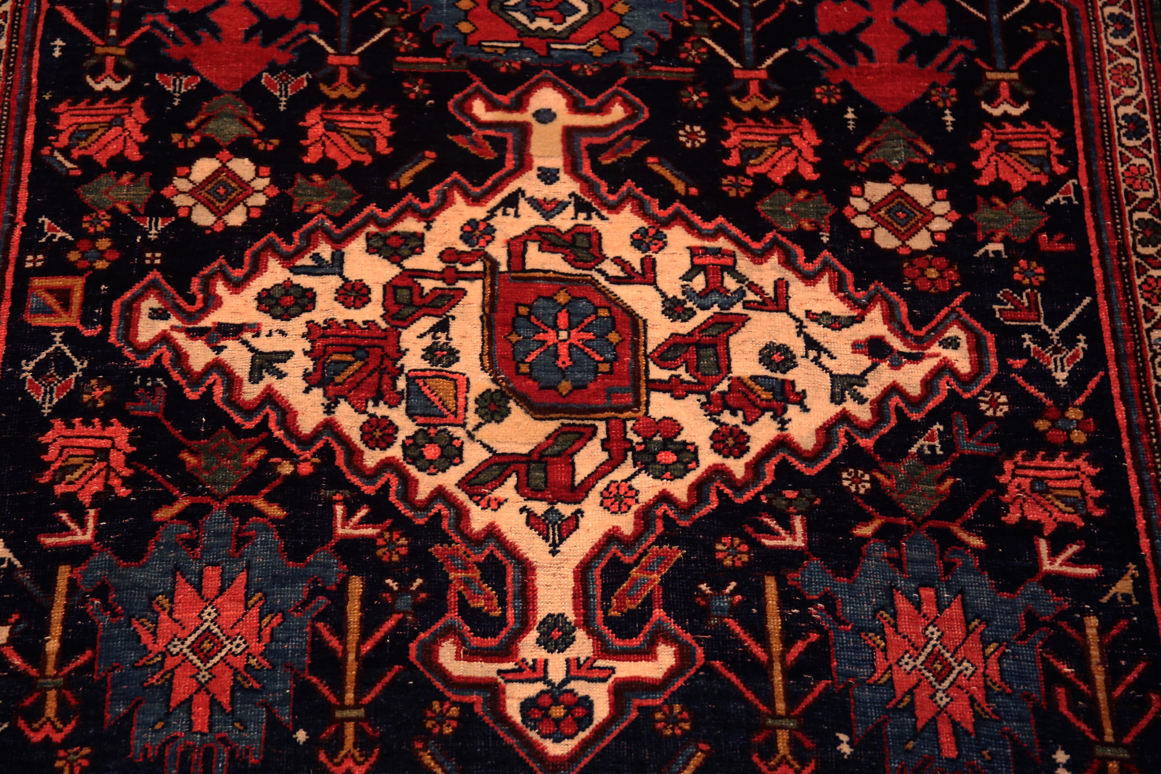 Wool Stunning Small Antique Tribal Harshang Design Persian Bidjar Area Rug 4'6