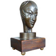 Antique Stunning & Small Art Deco Bronze Androgynous Sculpture with Asian Look and Feel