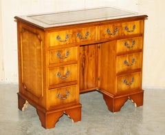 STUNNING SMALL BURR & BURL YEW WOOD WiTH GREEN LEATHER TOP TWIN PEDESTAL DESK