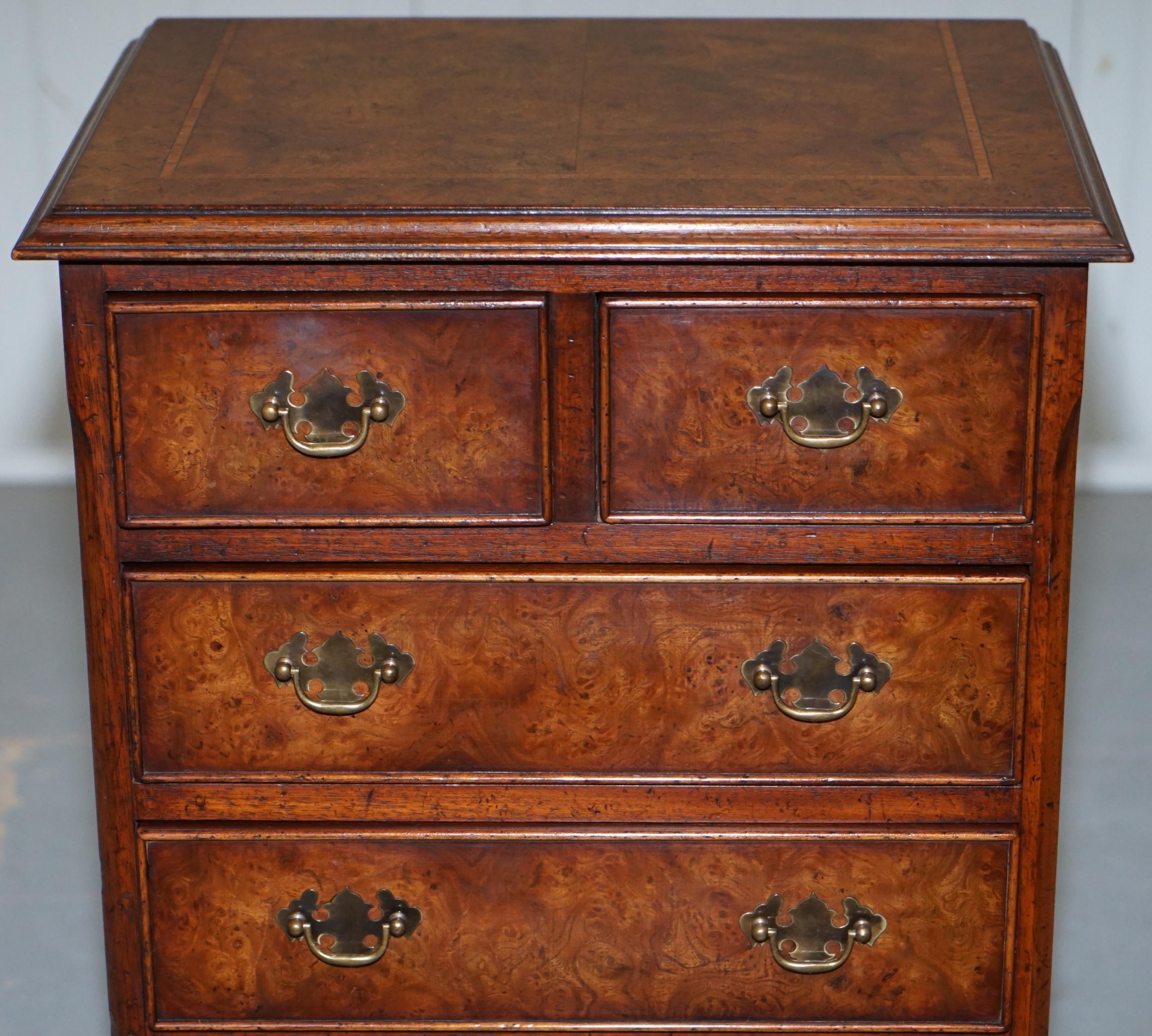 20th Century Stunning Small Burr Elm Chest of Drawers Lamp End Wine Bed Side Table Sized