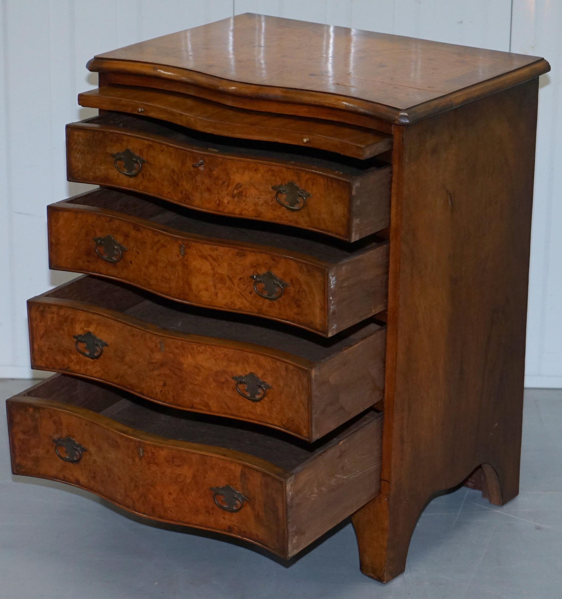 Stunning Small Burr Walnut Chest of Drawers with Butlers Tray Bedside Table 6