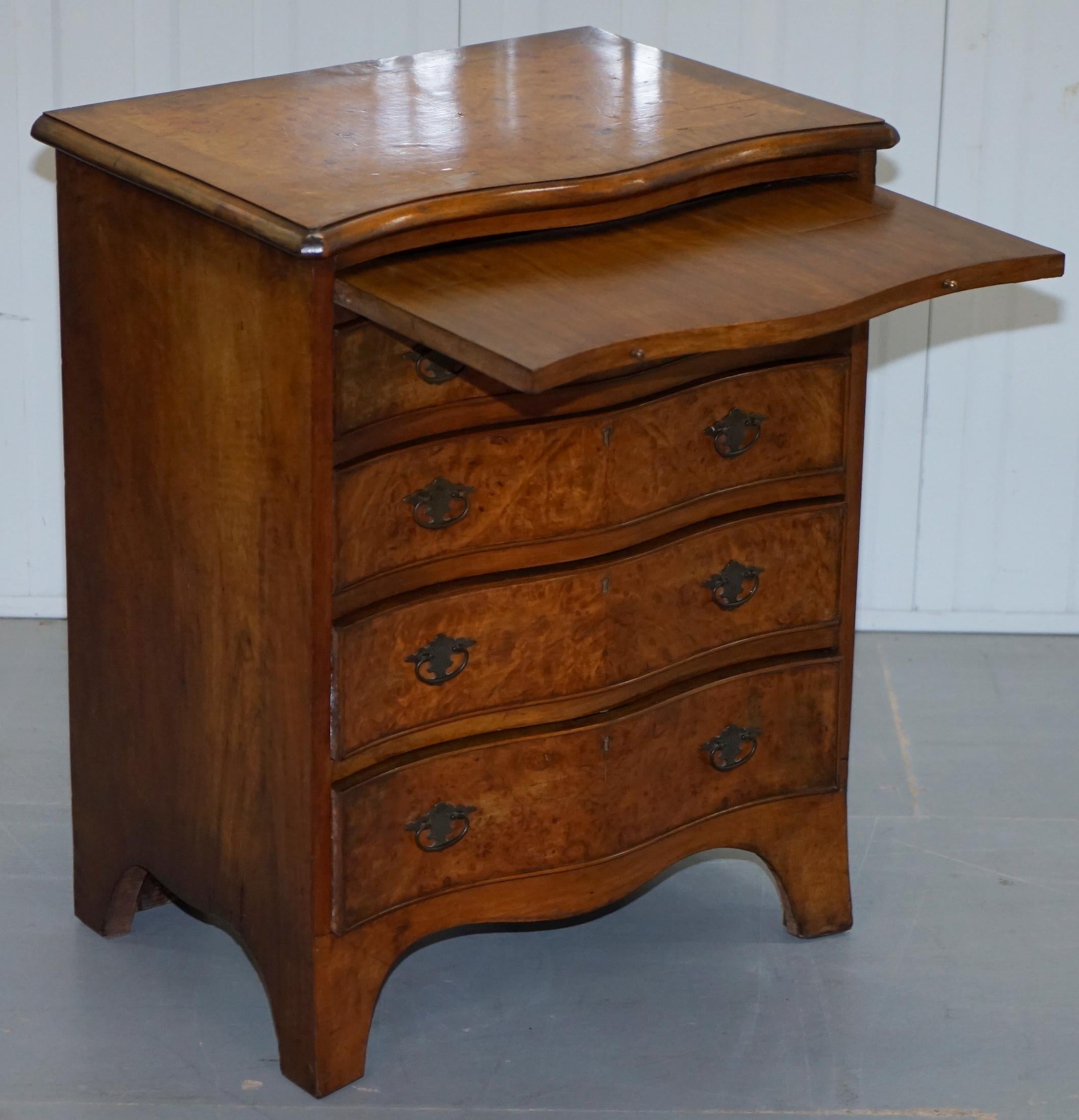Stunning Small Burr Walnut Chest of Drawers with Butlers Tray Bedside Table 9