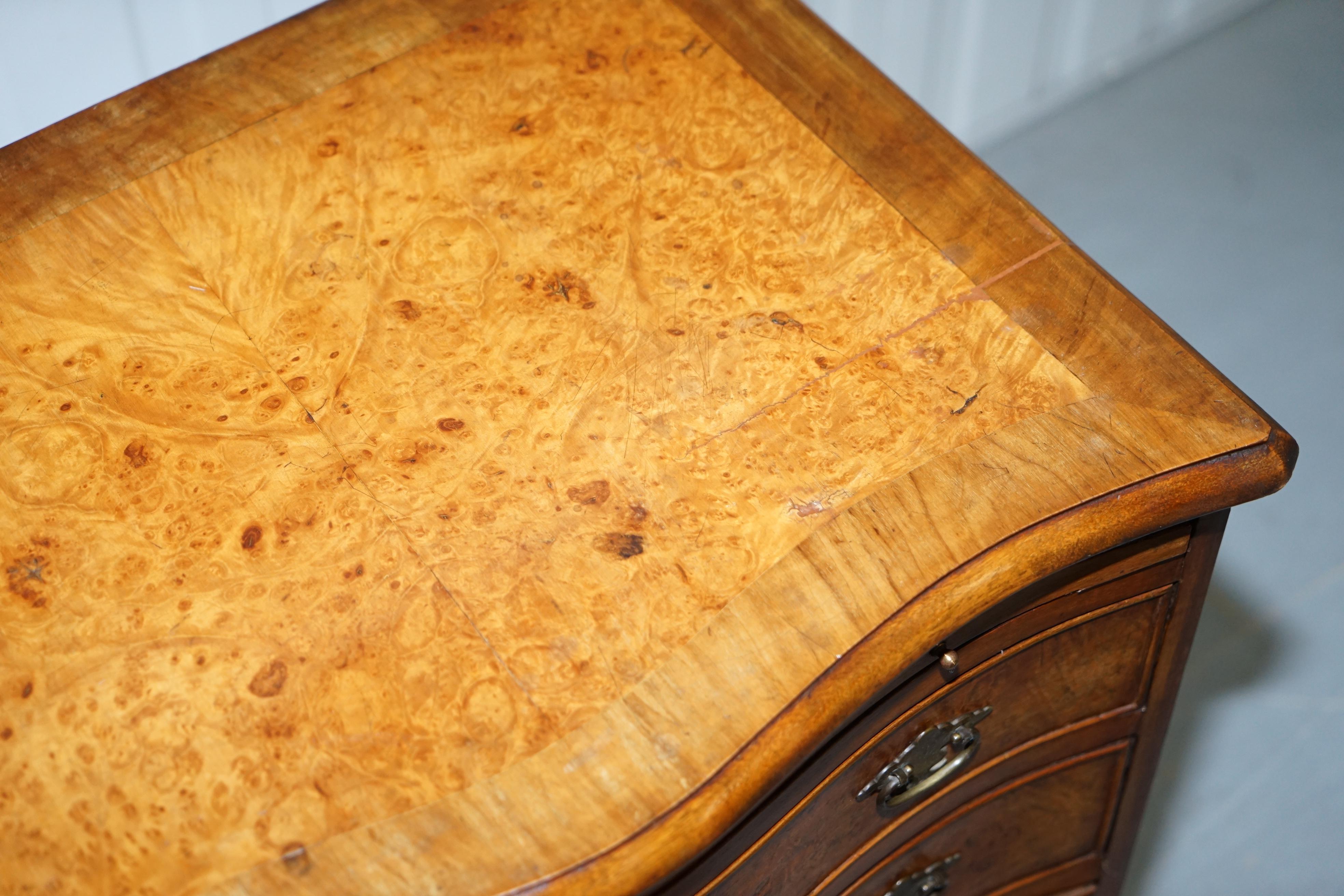 Hand-Crafted Stunning Small Burr Walnut Chest of Drawers with Butlers Tray Bedside Table