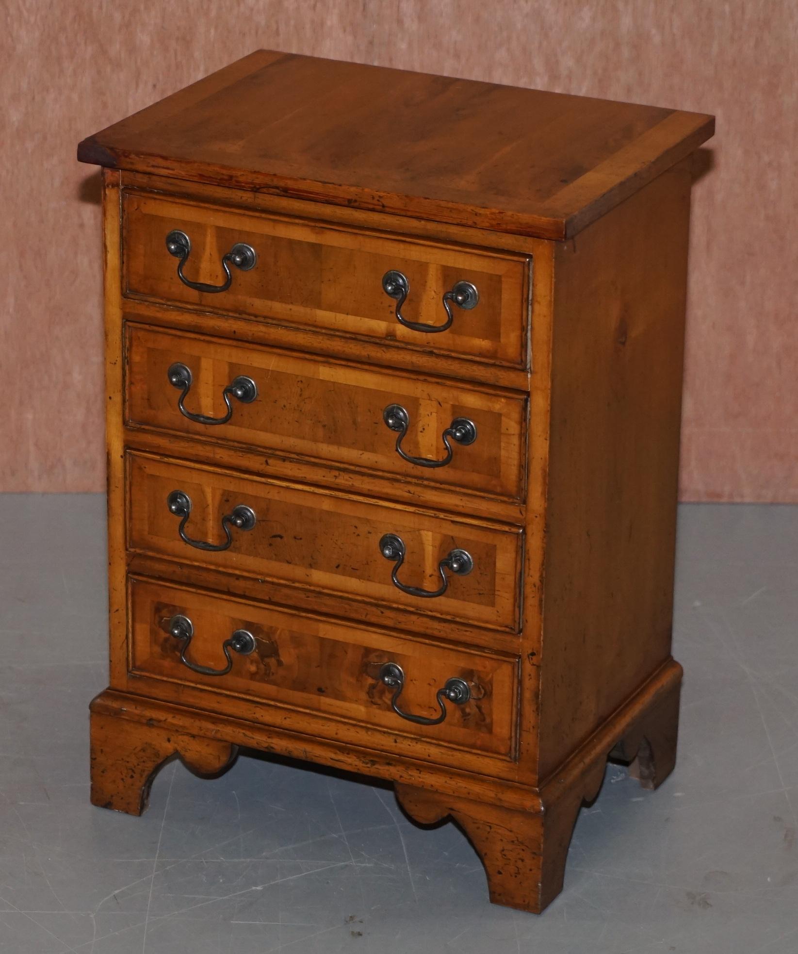 Georgian Stunning Small Burr Yew Chest of Drawers Lamp End Wine Bed Side Table Sized