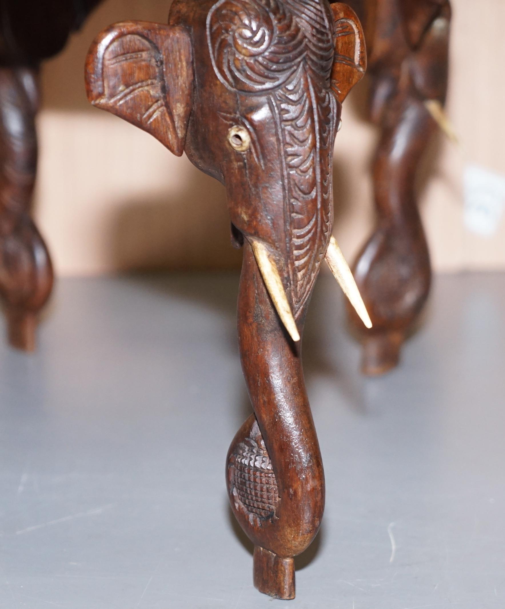 Stunning Small circa 1900 Anglo-Indian Elephant Hand Carved Hardwood Side Table 6