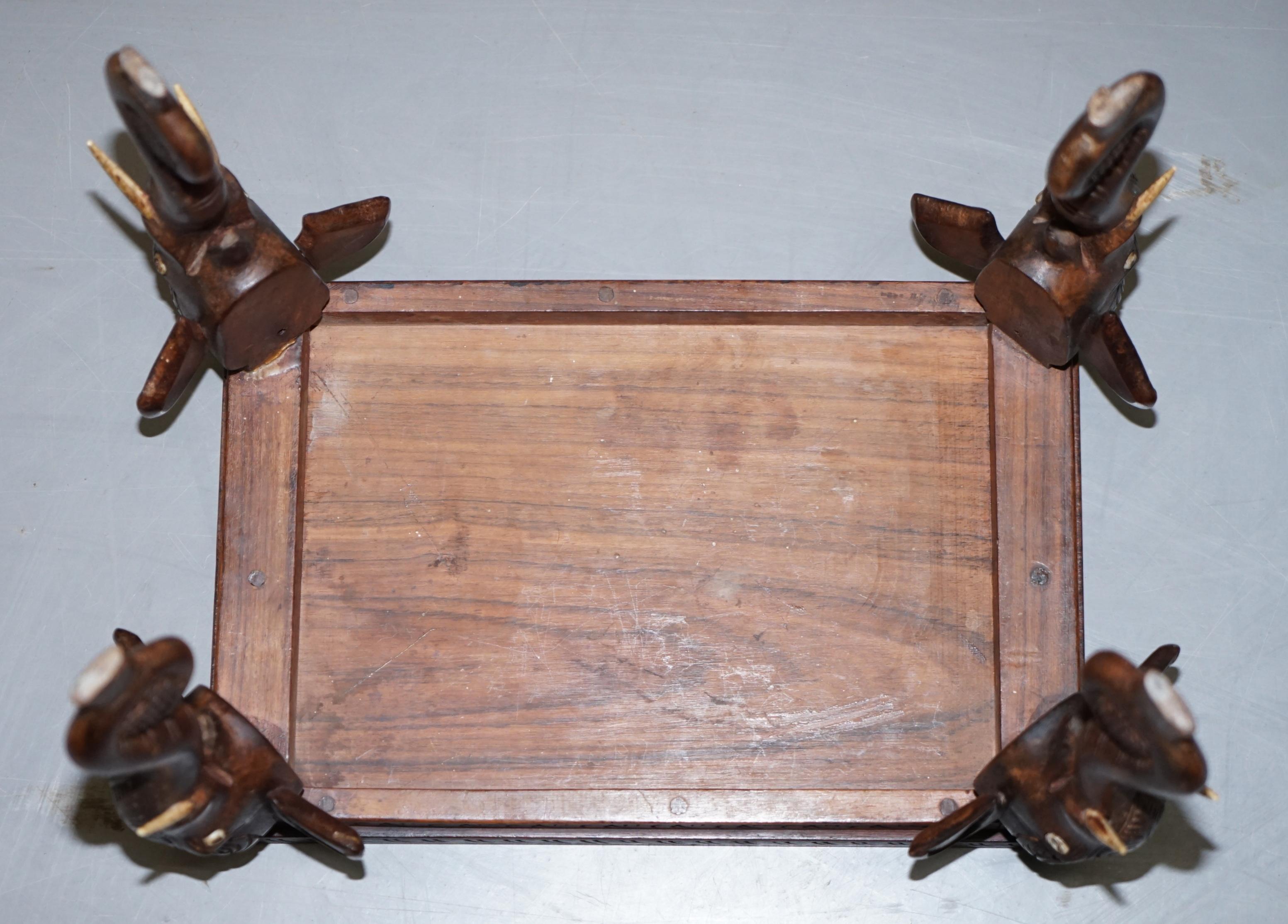 Stunning Small circa 1900 Anglo-Indian Elephant Hand Carved Hardwood Side Table 8