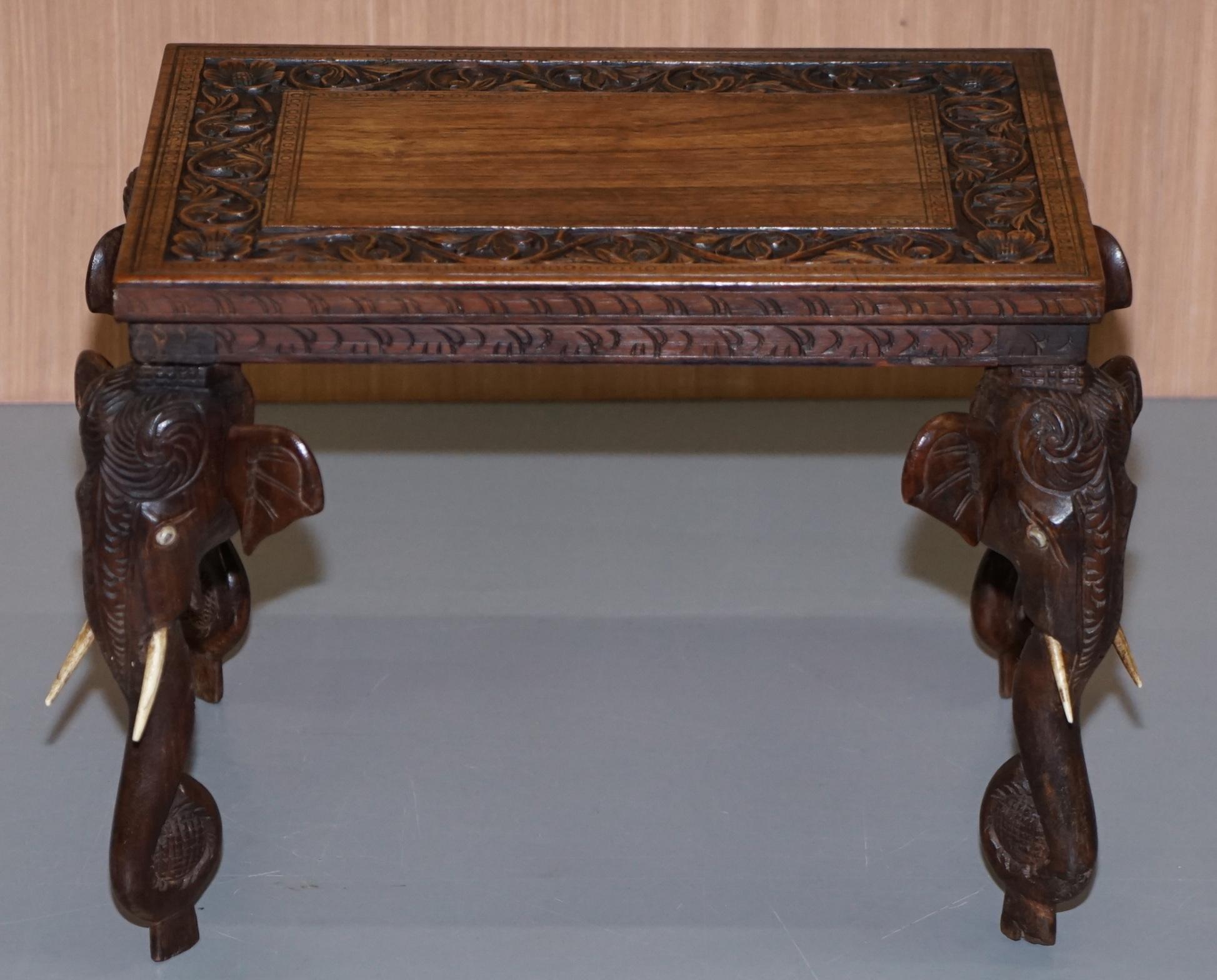 We are delighted to offer for sale this lovely circa 1880-1900 Anglo-Indian hand carved rosewood side table with Elephant pillared legs

A very decorative and well made piece, from the Anglo-Indian export era, you can’t really buy furniture like
