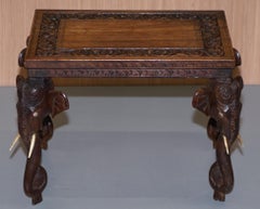 Stunning Small circa 1900 Anglo-Indian Elephant Hand Carved Hardwood Side Table
