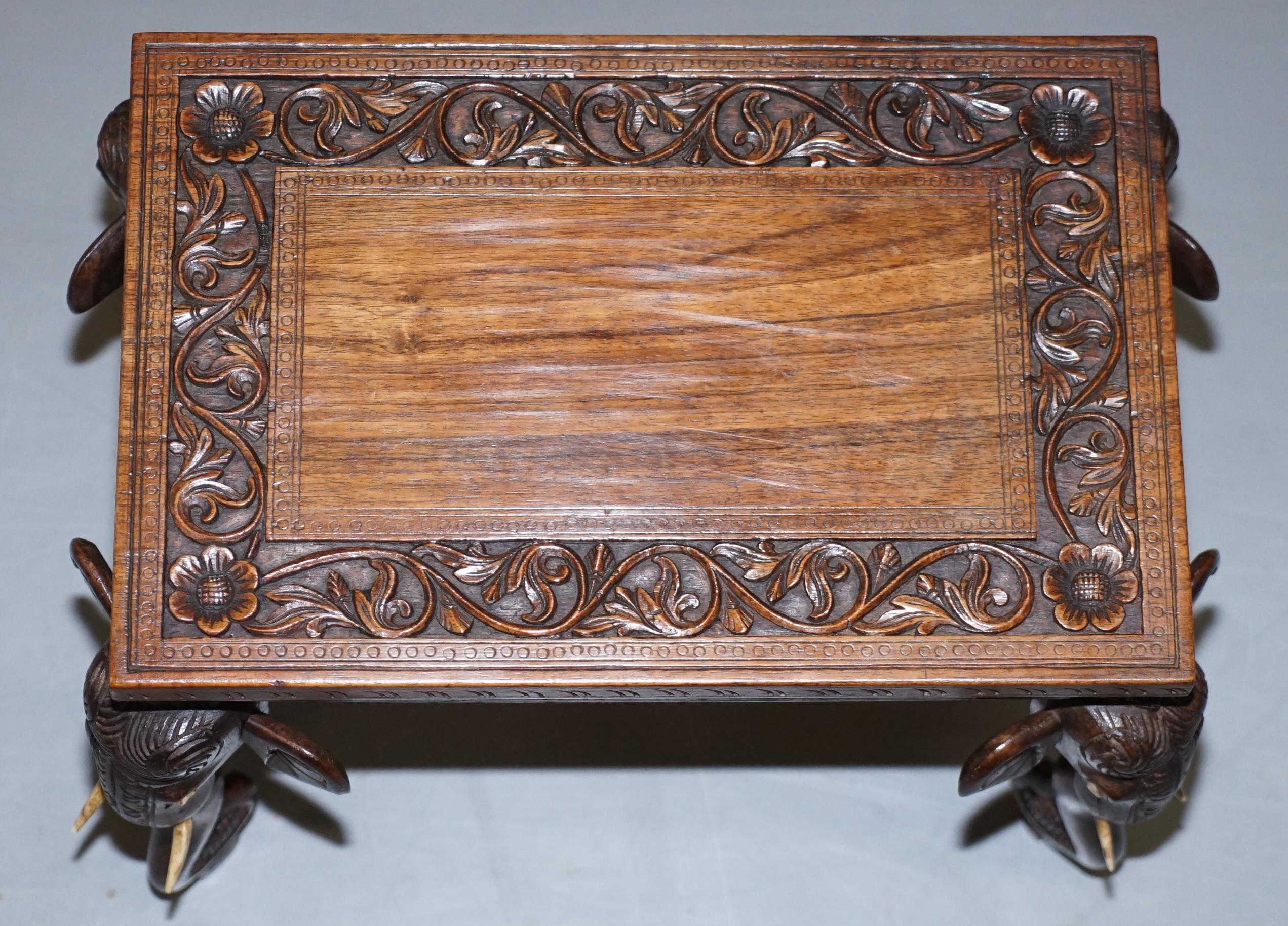 Early 20th Century Stunning Small circa 1900 Anglo-Indian Elephant Hand Carved Hardwood Side Table