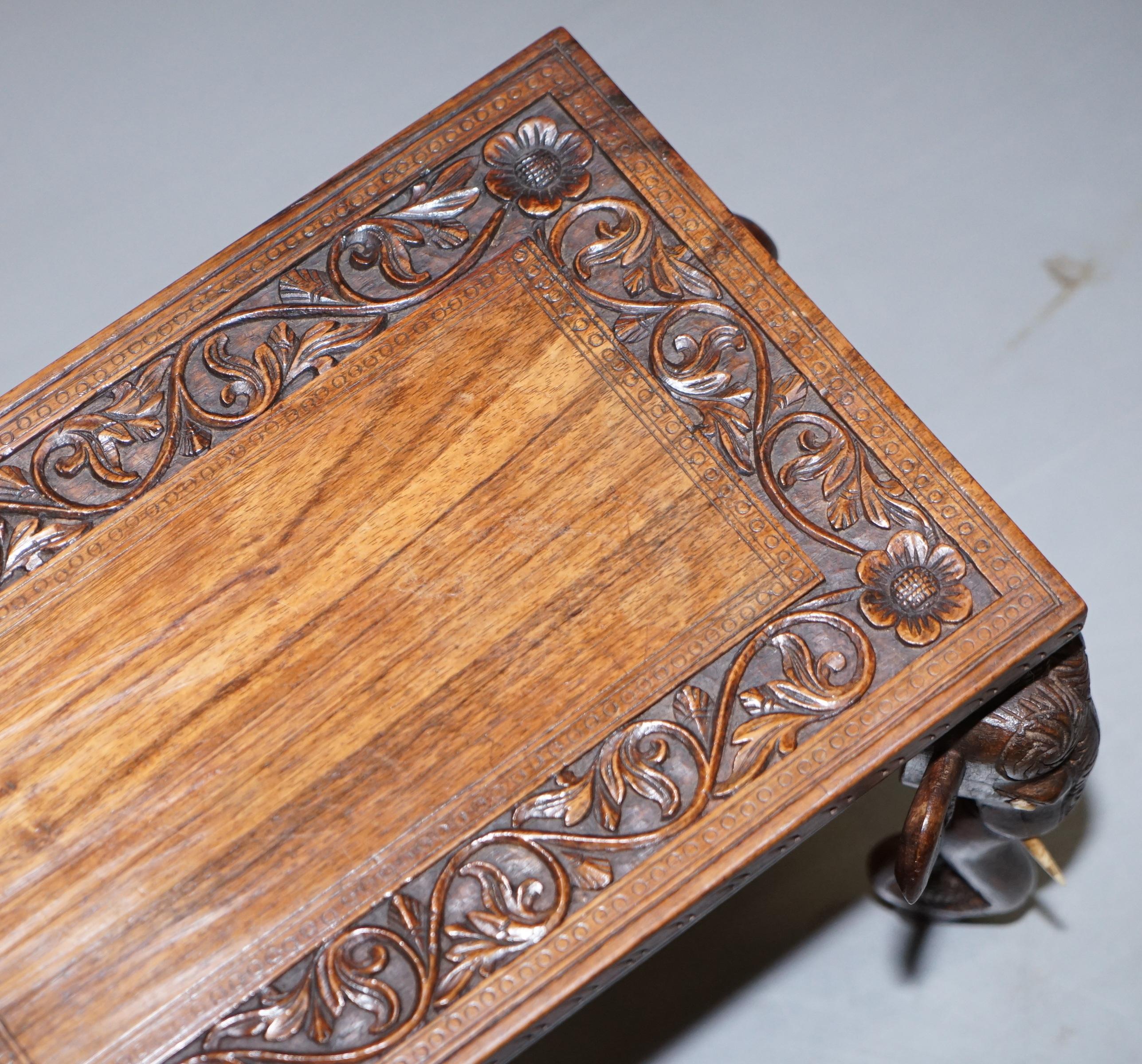 Stunning Small circa 1900 Anglo-Indian Elephant Hand Carved Hardwood Side Table 1