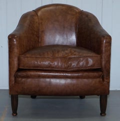 Stunning Small Fully Restored Art Deco Brown Leather Club Armchair Solid Frame