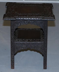 Stunning Small Hand Carved Anglo Burmese Lamp Wine Side Table Ornate Detailing