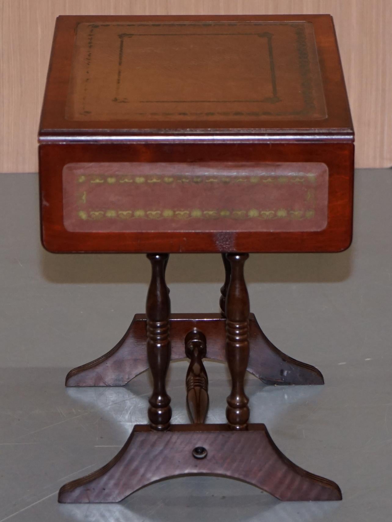 Modern Stunning Small Side Table with Extending Brown Leather Gold Leaf Embossed Top