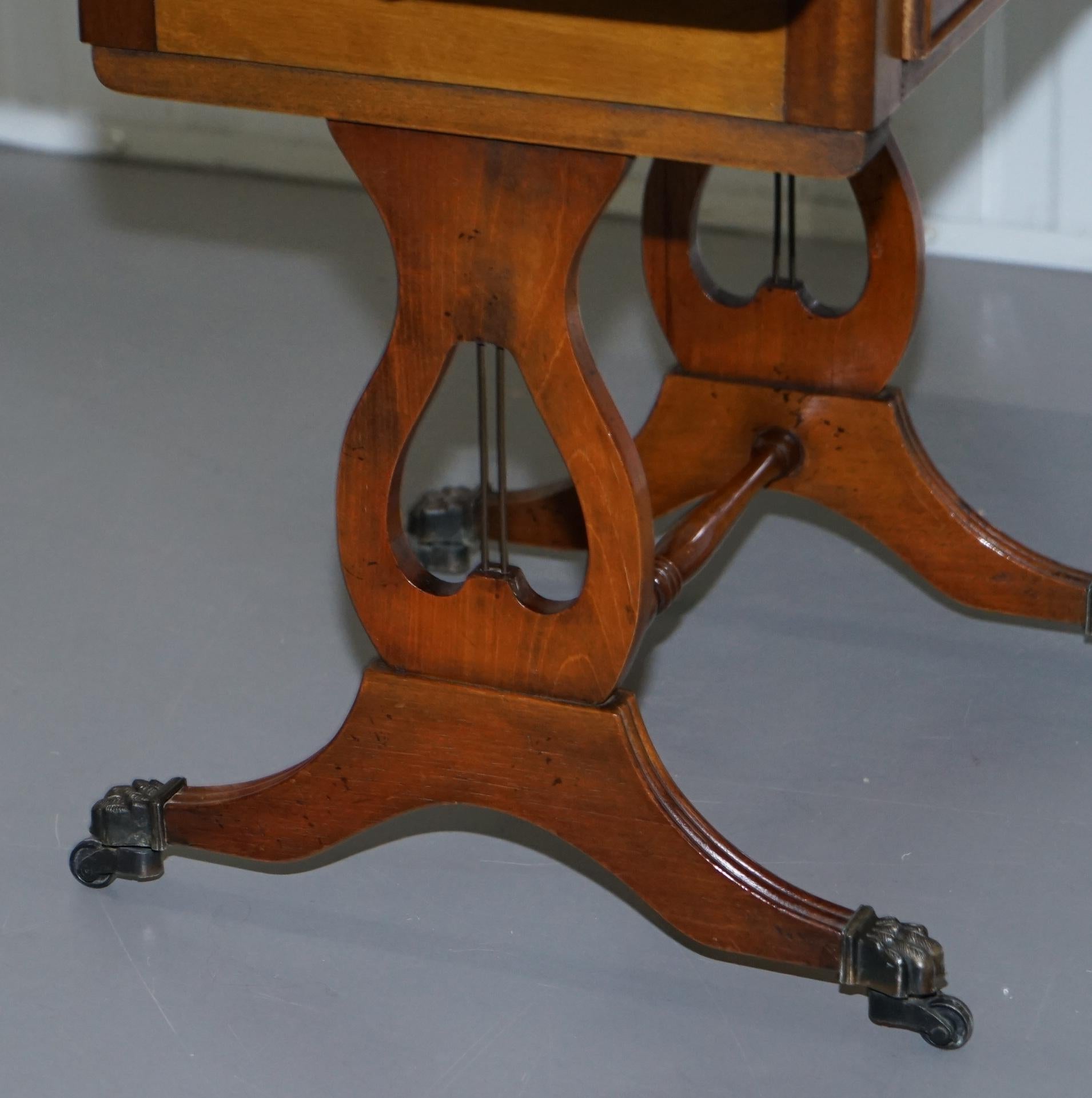 Stunning Small Side Table with Extending Green Leather Gold Leaf Embossed Top 10