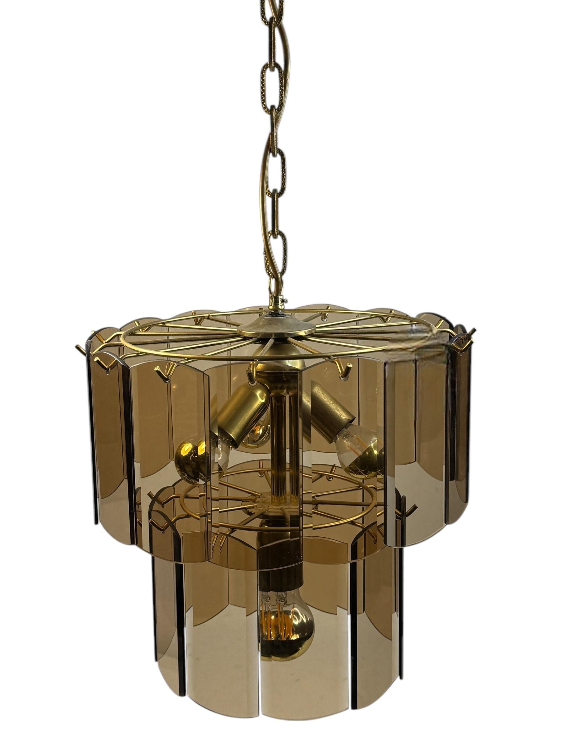 Stunning Smoke Amber Glass Brass Chandelier, 1970s Massive Leuchten Germany For Sale 5