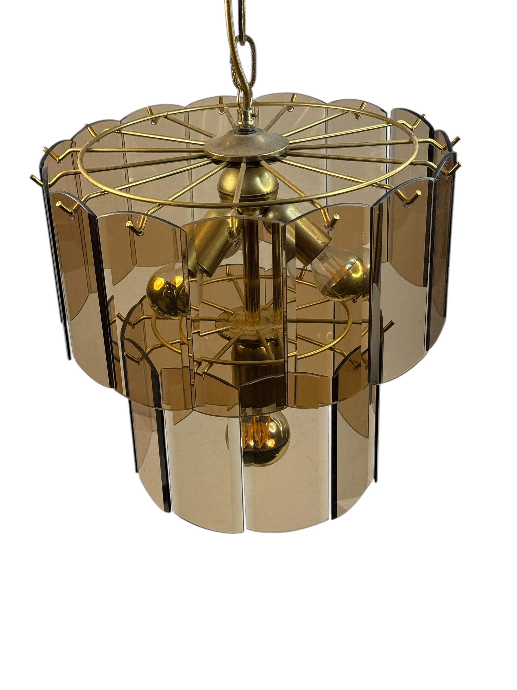 Stunning Smoke Amber Glass Brass Chandelier, 1970s Massive Leuchten Germany For Sale 1