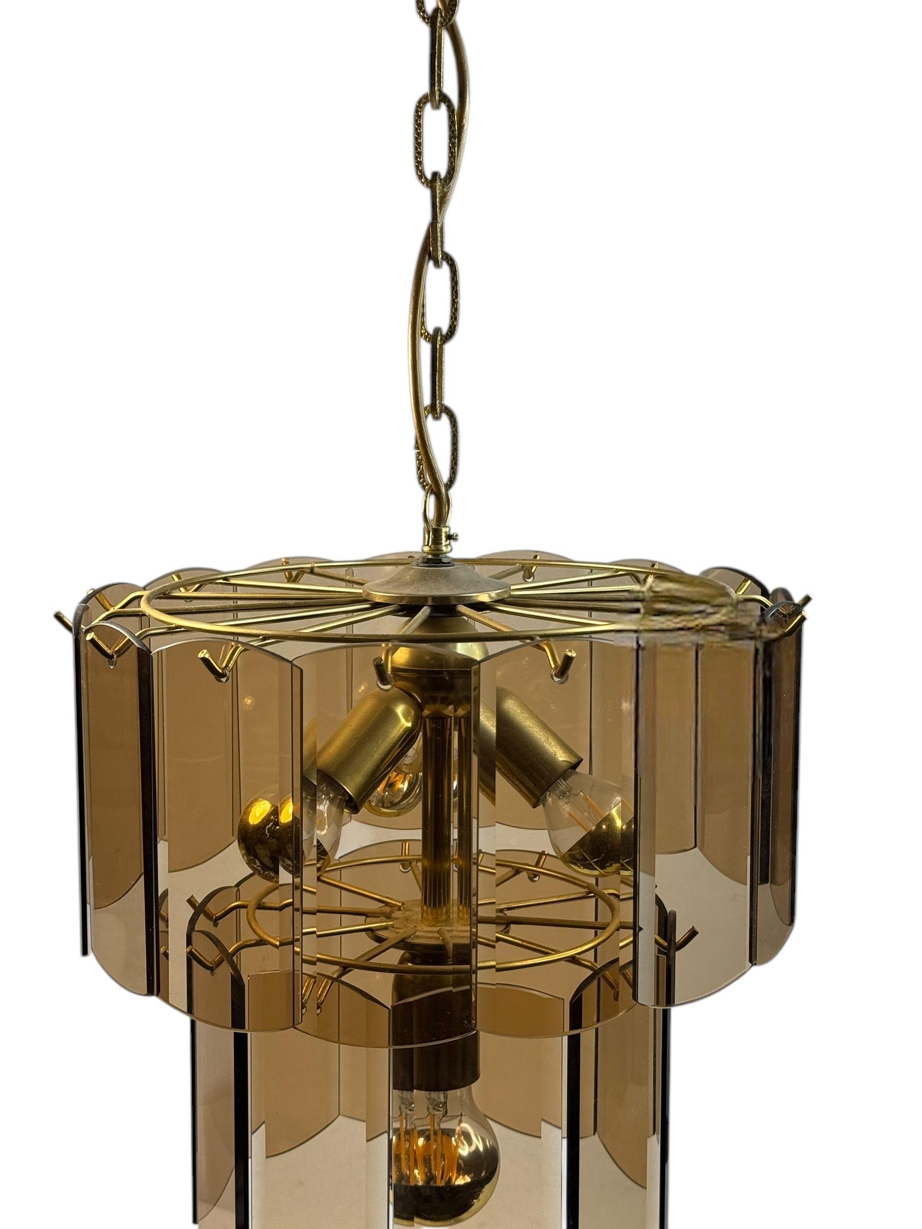 Stunning Smoke Amber Glass Brass Chandelier, 1970s Massive Leuchten Germany For Sale 3