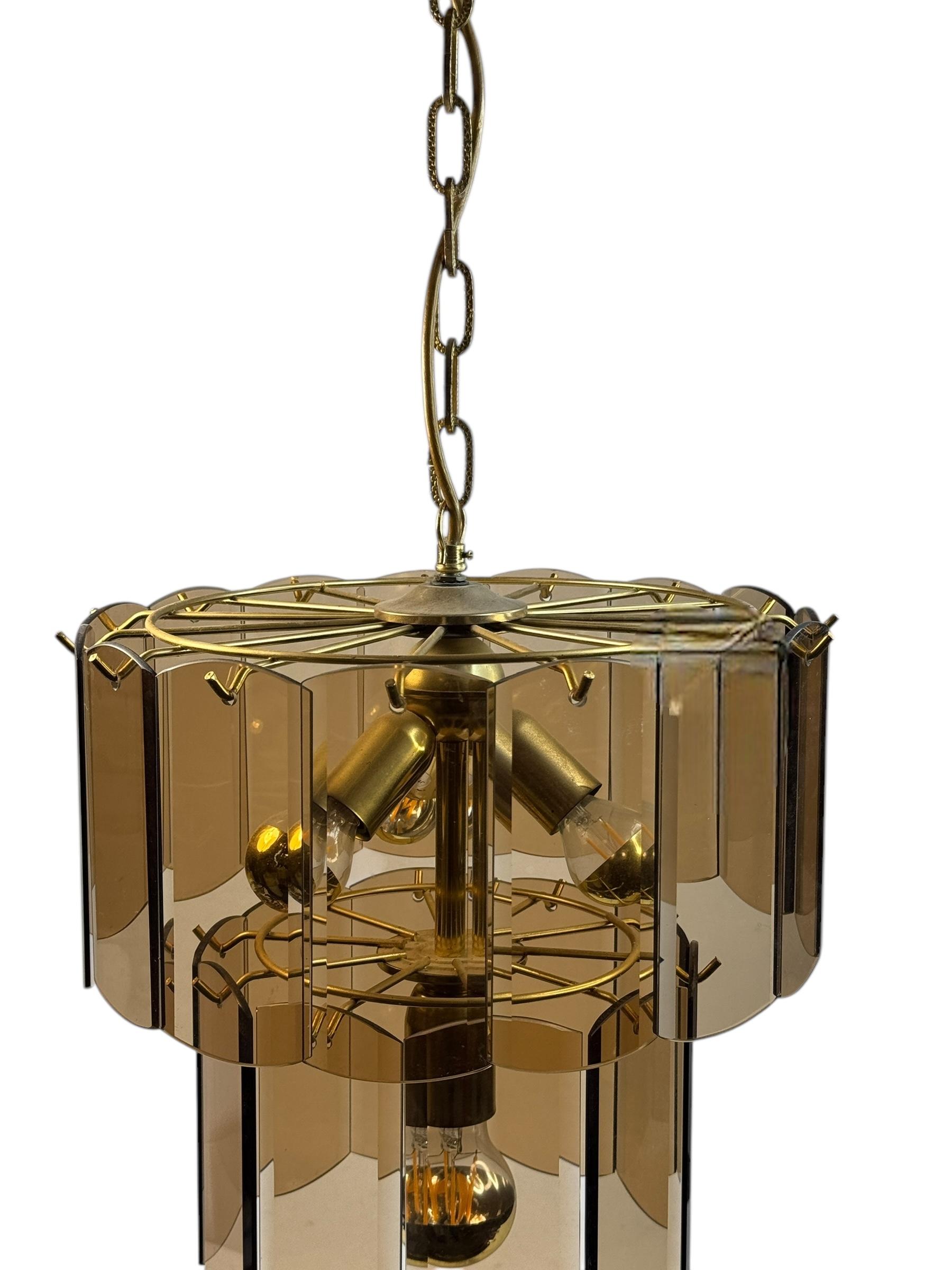Stunning Smoke Amber Glass Brass Chandelier, 1970s Massive Leuchten Germany For Sale 4