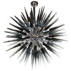 Stunning Smoked Grey Hand Blown Murano Glass Spiked Starburst Chandelier